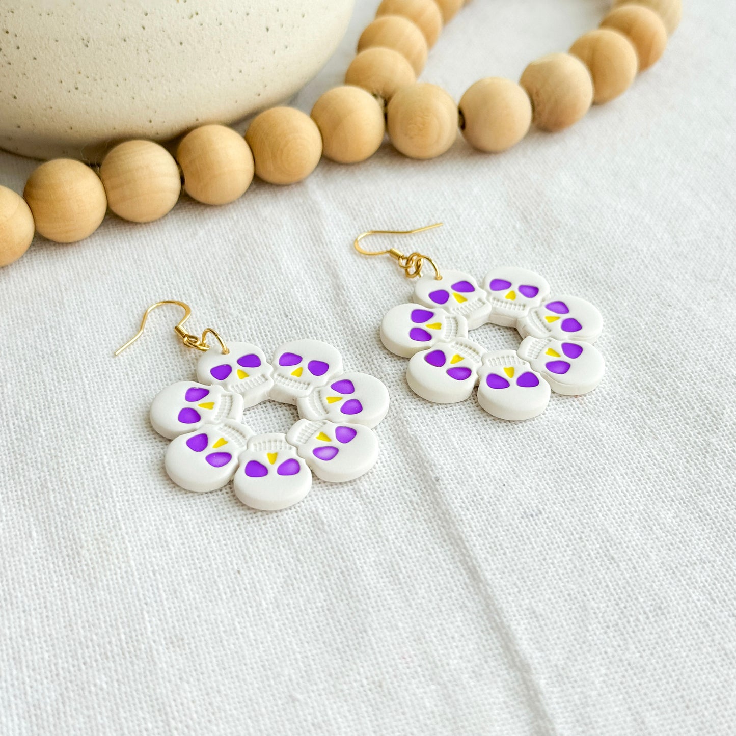 Purple & Gold Skull Circle Earrings