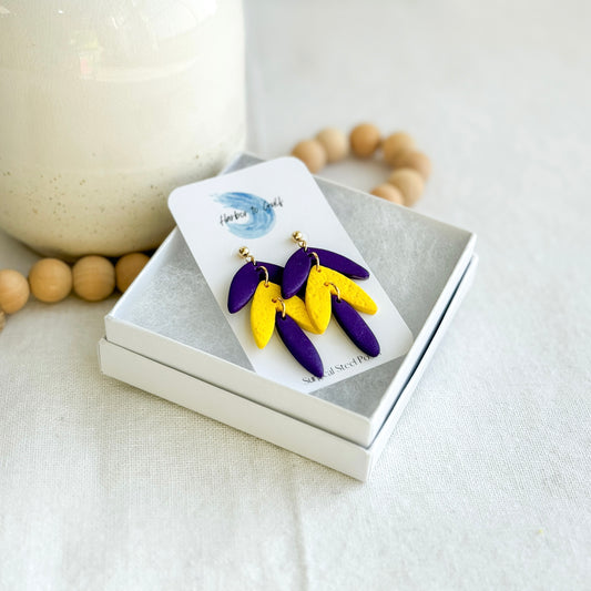 Purple Gold Drop Clay Earrings