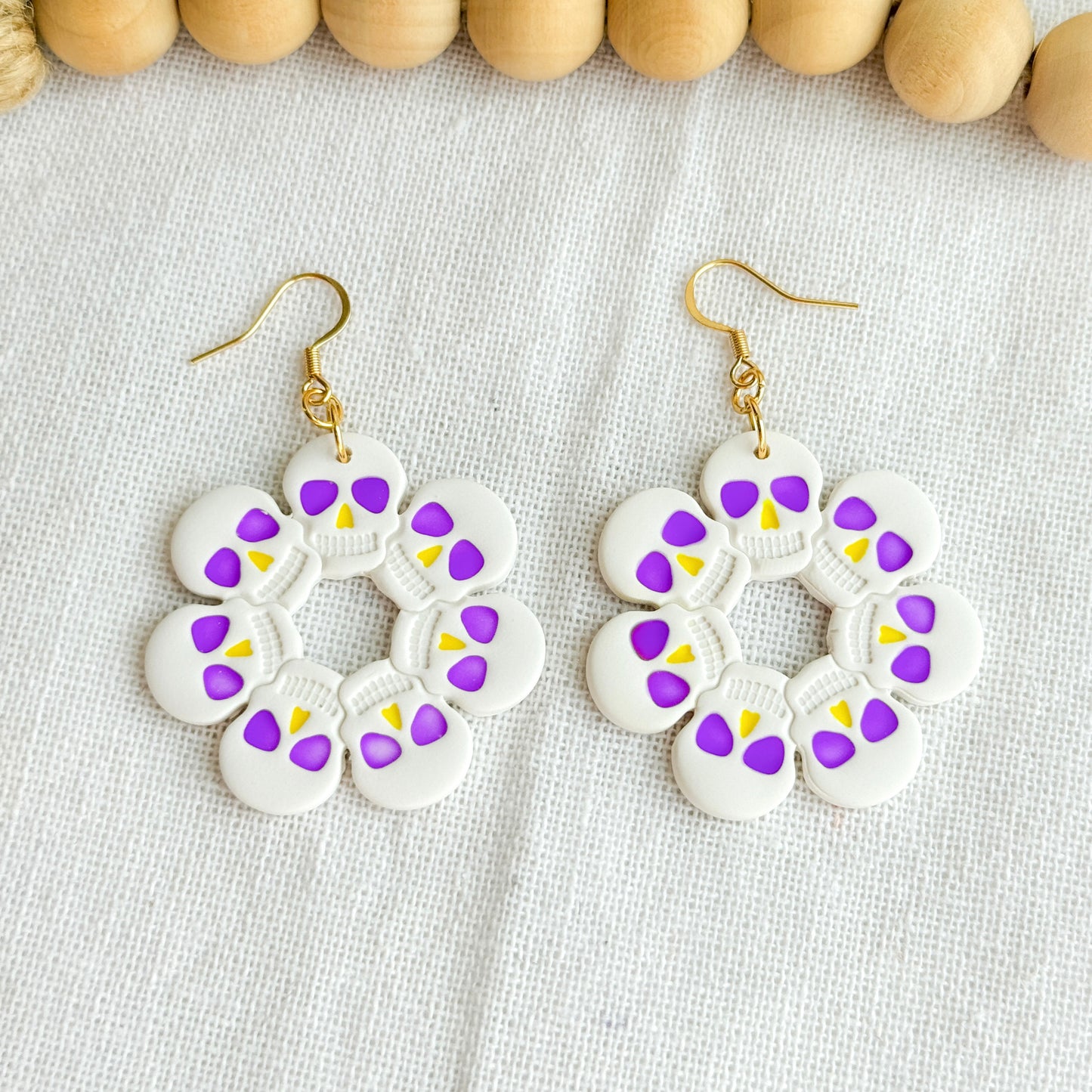 Purple & Gold Skull Circle Earrings