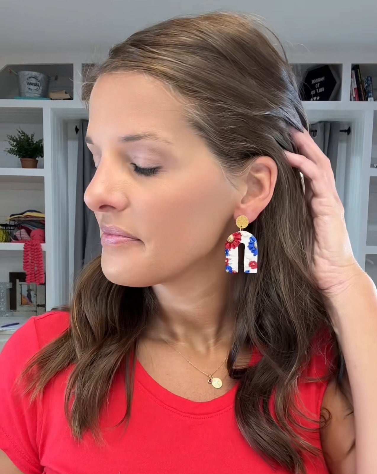 Blue and Red Floral Earrings, Multiple Styles