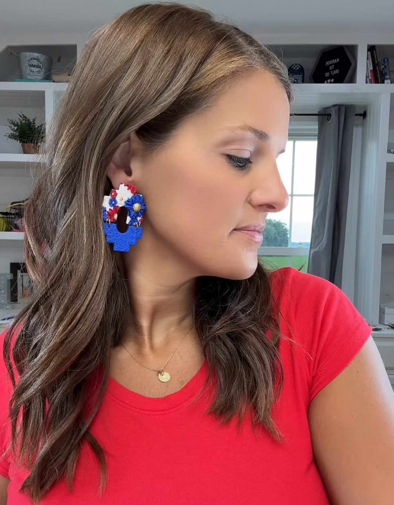 Blue and Red Floral Earrings, Multiple Styles