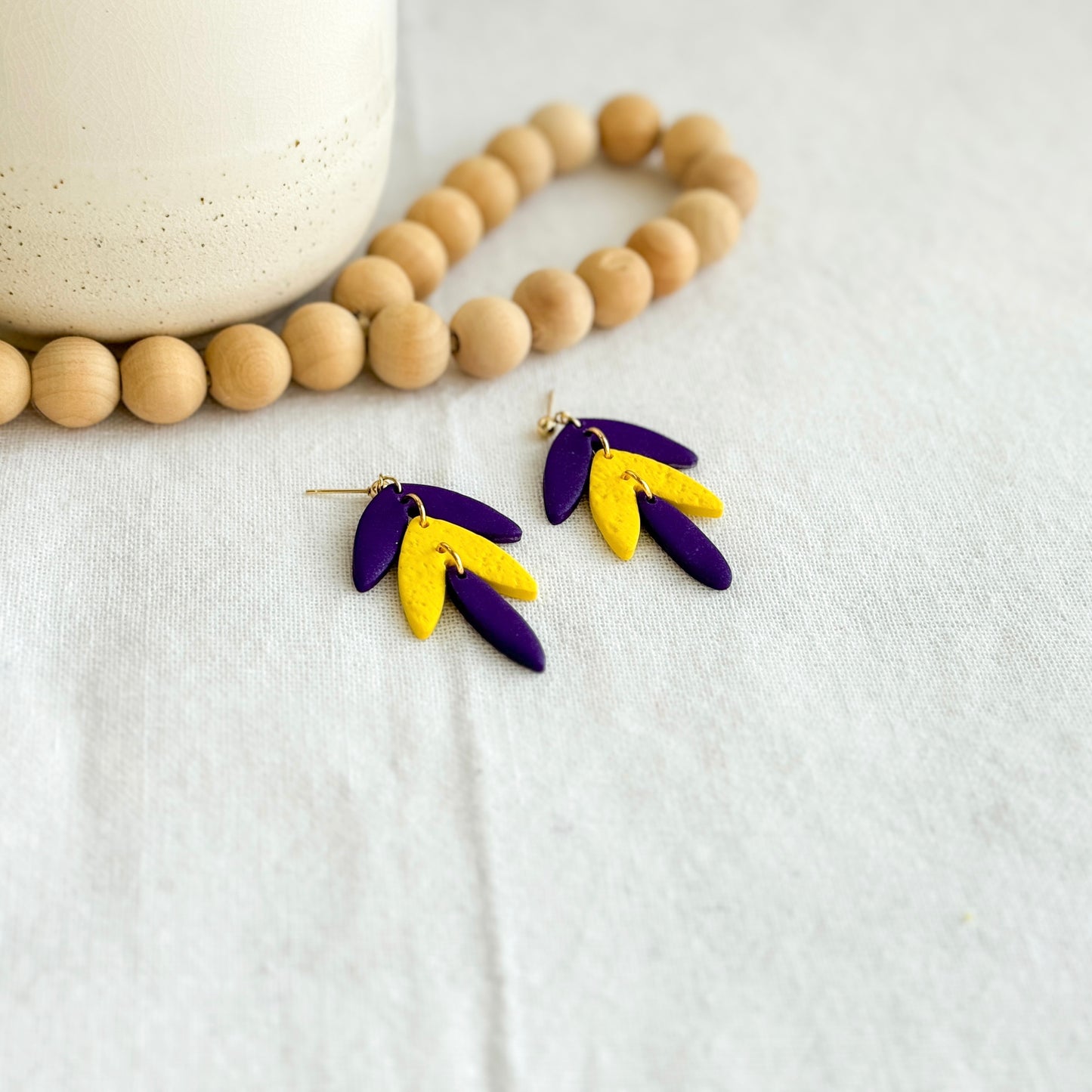 Purple Gold Drop Clay Earrings