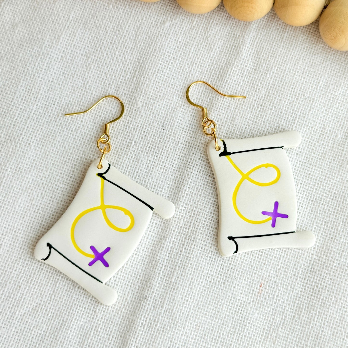 Pirate Treasure Map Clay Earrings