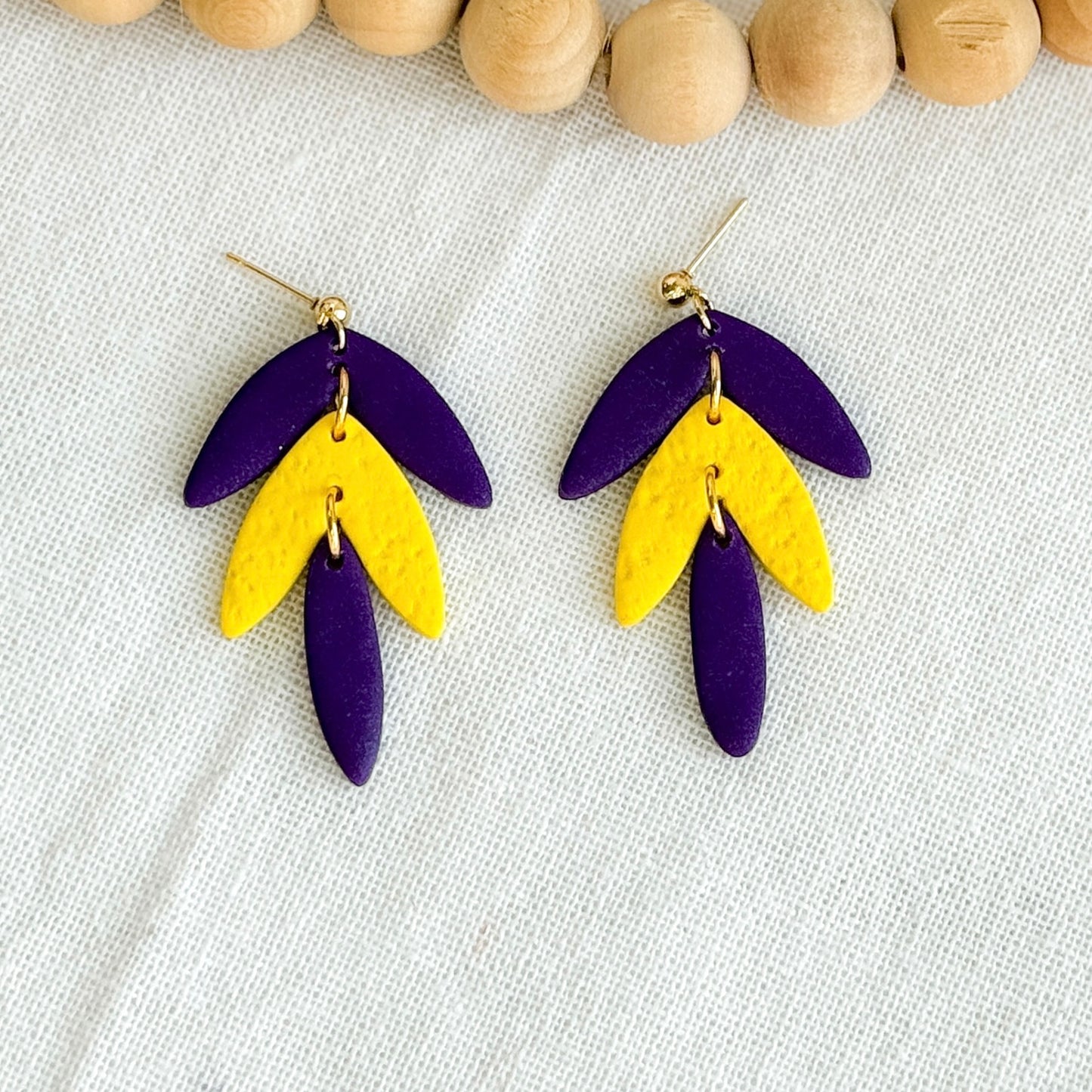 Purple Gold Drop Clay Earrings