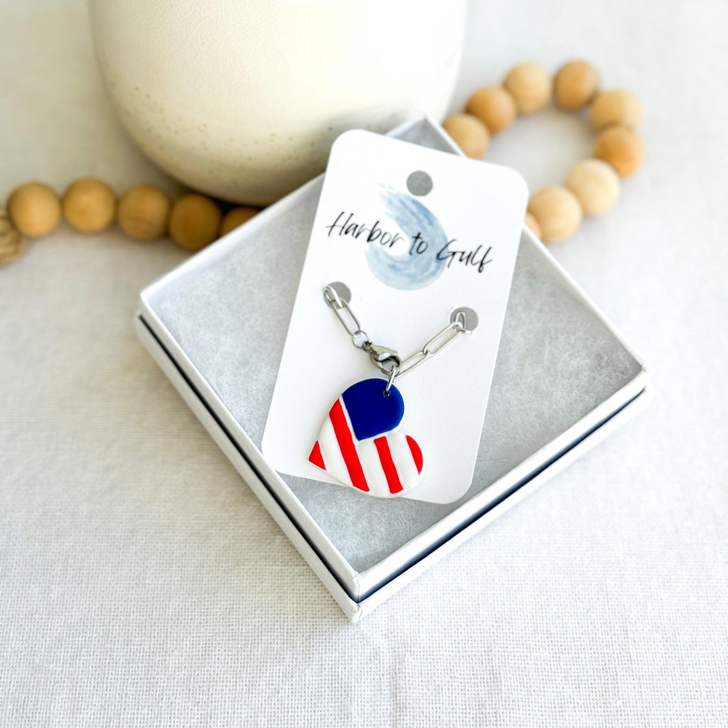 American Flag Charm, 4th of July Stanley Quencher, Stanley Tumbler Accessories, Gifts for Women, Polymer Clay Charms, Handmade Gift - Harbor to Gulf Co.