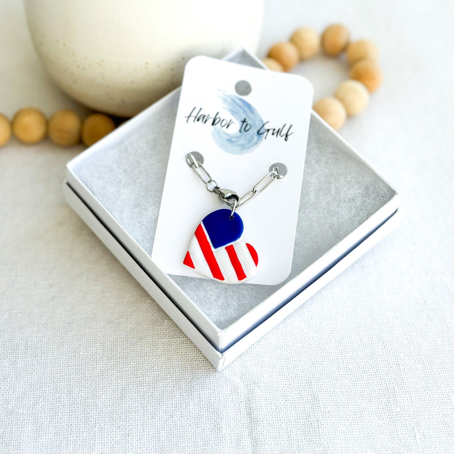 American Flag Charm, 4th of July Stanley Quencher, Stanley Tumbler Accessories, Gifts for Women, Polymer Clay Charms, Handmade Gift - Harbor to Gulf Co.