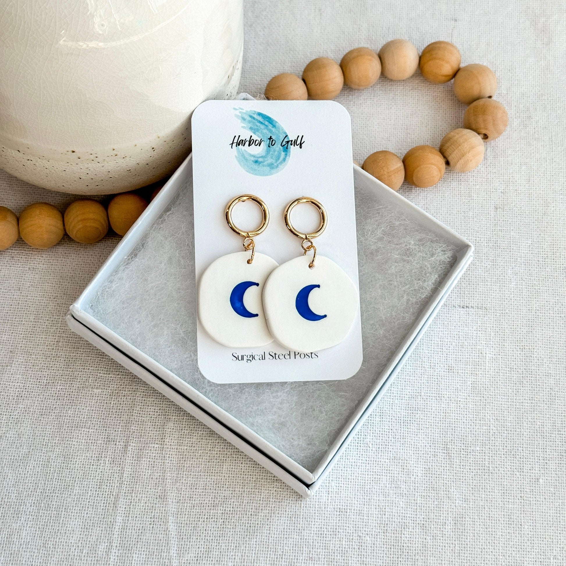 Blue Moon Polymer Clay Earrings - Harbor to Gulf Co.