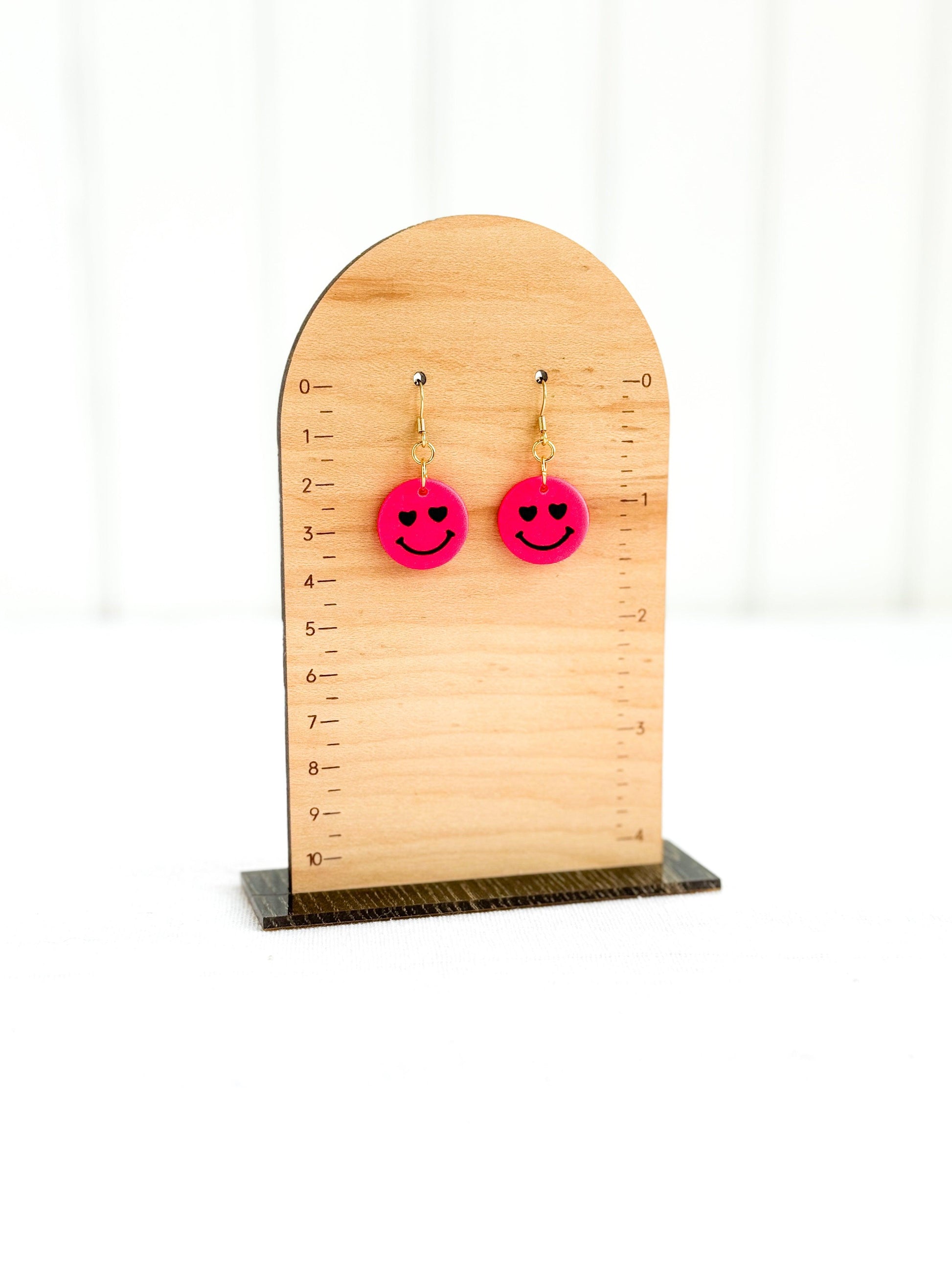 Hot Pink Smiley Face Earrings, Handmade Jewelry, Polymer Clay, Surgical Steel, Gifts for Women - Harbor to Gulf Co.