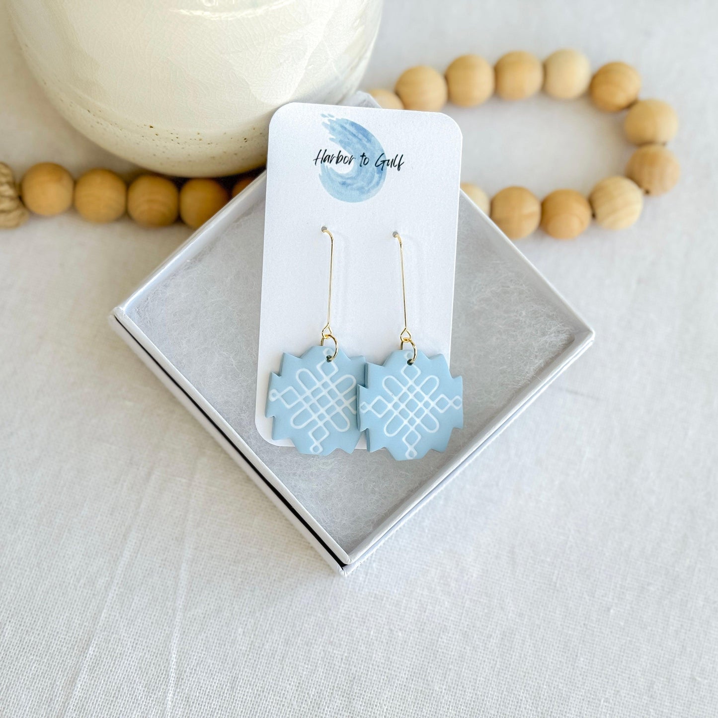 Powder Blue Polymer Clay Earrings, Multiple Styles - Harbor to Gulf Co.