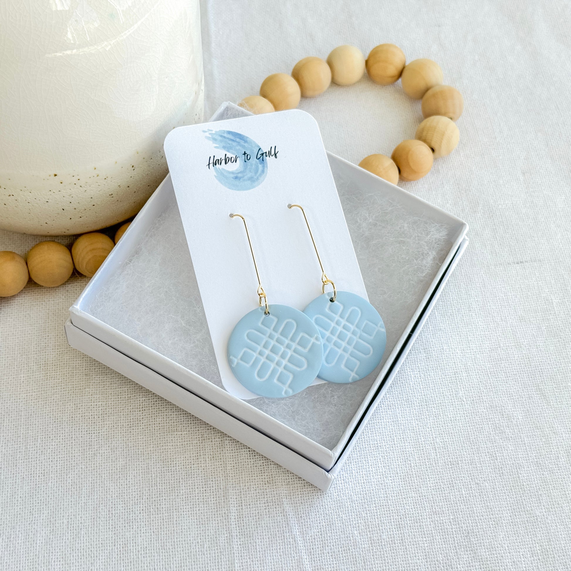 Powder Blue Polymer Clay Earrings, Multiple Styles - Harbor to Gulf Co.