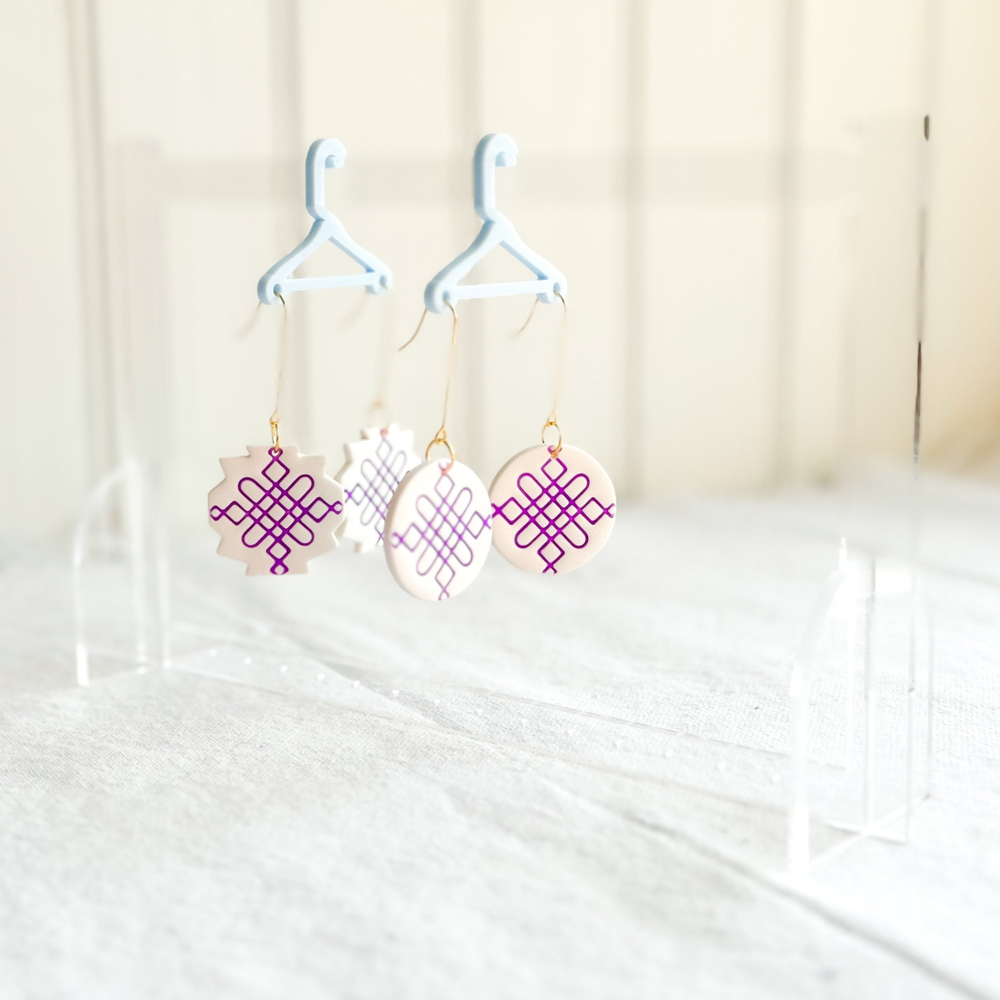 Purple & White Polymer Clay Earrings - Harbor to Gulf Co.