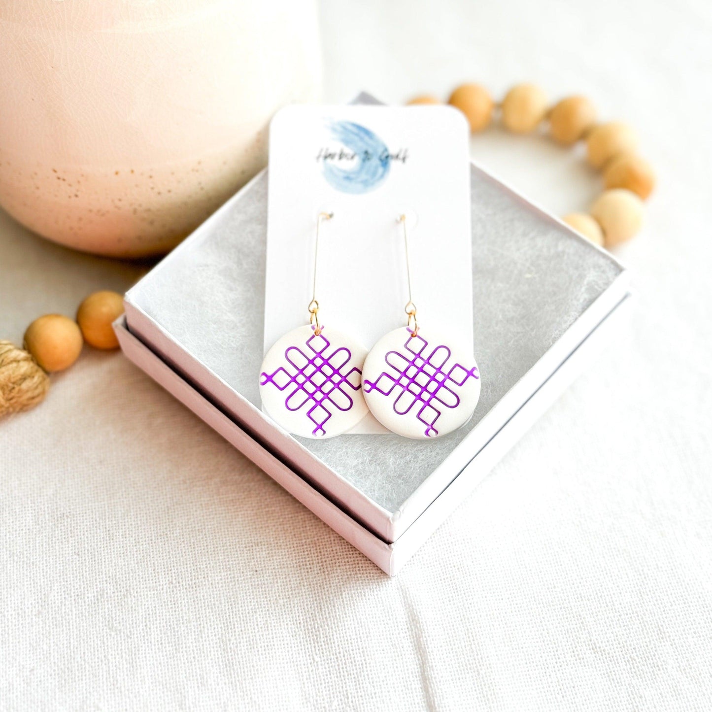 Purple & White Polymer Clay Earrings - Harbor to Gulf Co.