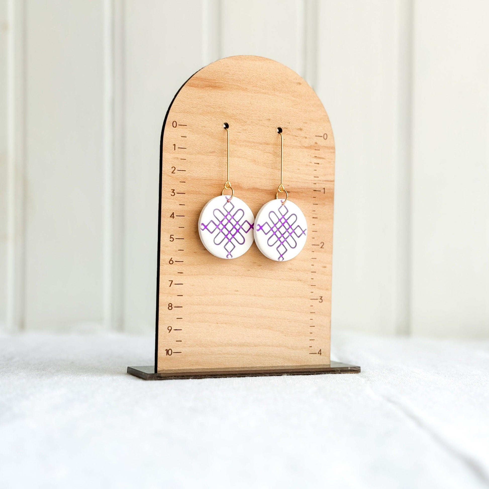 Purple & White Polymer Clay Earrings - Harbor to Gulf Co.