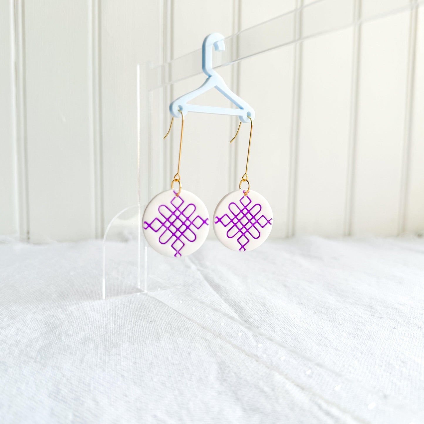 Purple & White Polymer Clay Earrings - Harbor to Gulf Co.