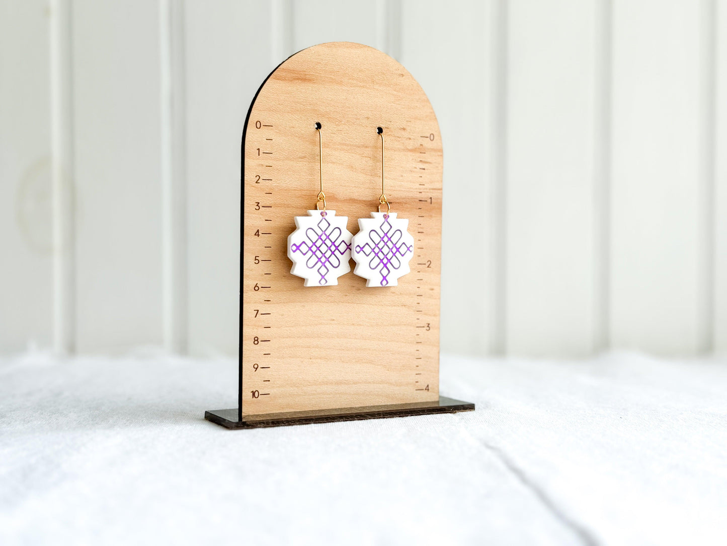 Purple & White Polymer Clay Earrings - Harbor to Gulf Co.