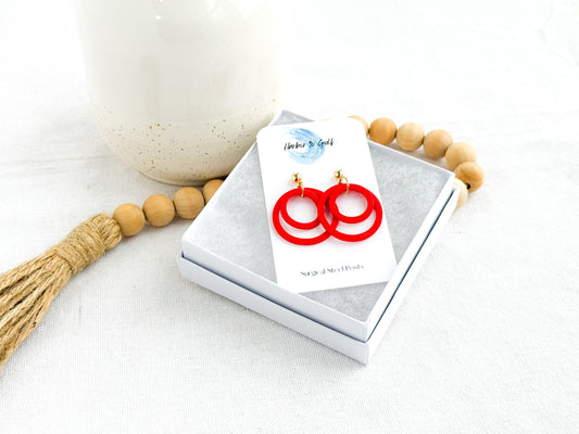 Red Earrings, Handmade Jewelry, Surgical Steel, Polymer Clay, Gifts for Women - Harbor to Gulf Co.