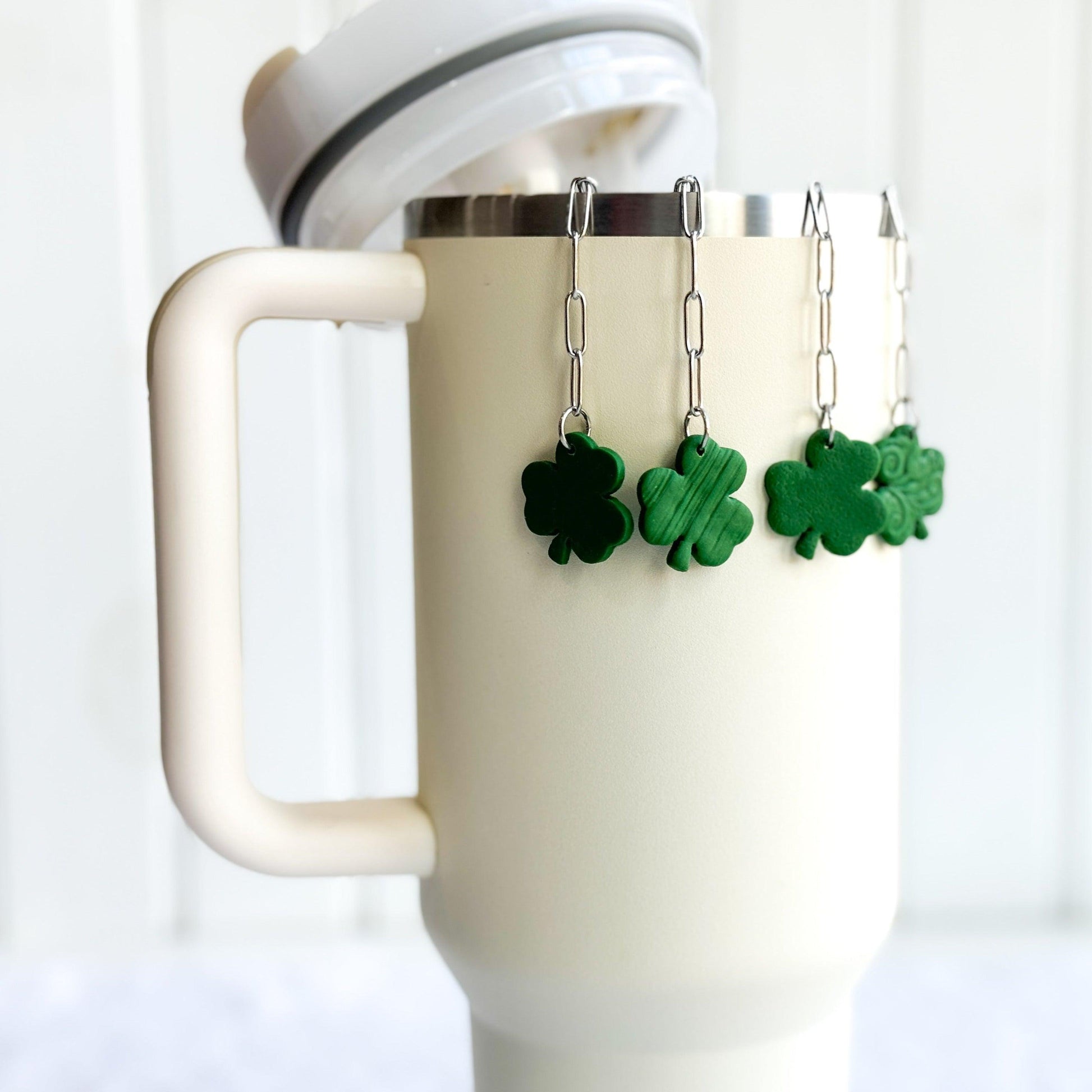 St Patricks Day Stanley Cup Charm, Simple Modern Accessories, Tumbler Handle Charms, Clover Charm, Green, Handmade Gifts - Harbor to Gulf Co.