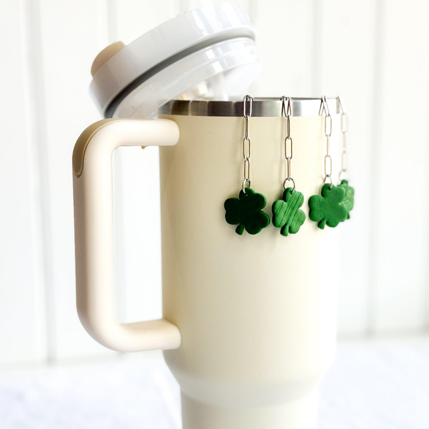 St Patricks Day Stanley Cup Charm, Simple Modern Accessories, Tumbler Handle Charms, Clover Charm, Green, Handmade Gifts - Harbor to Gulf Co.