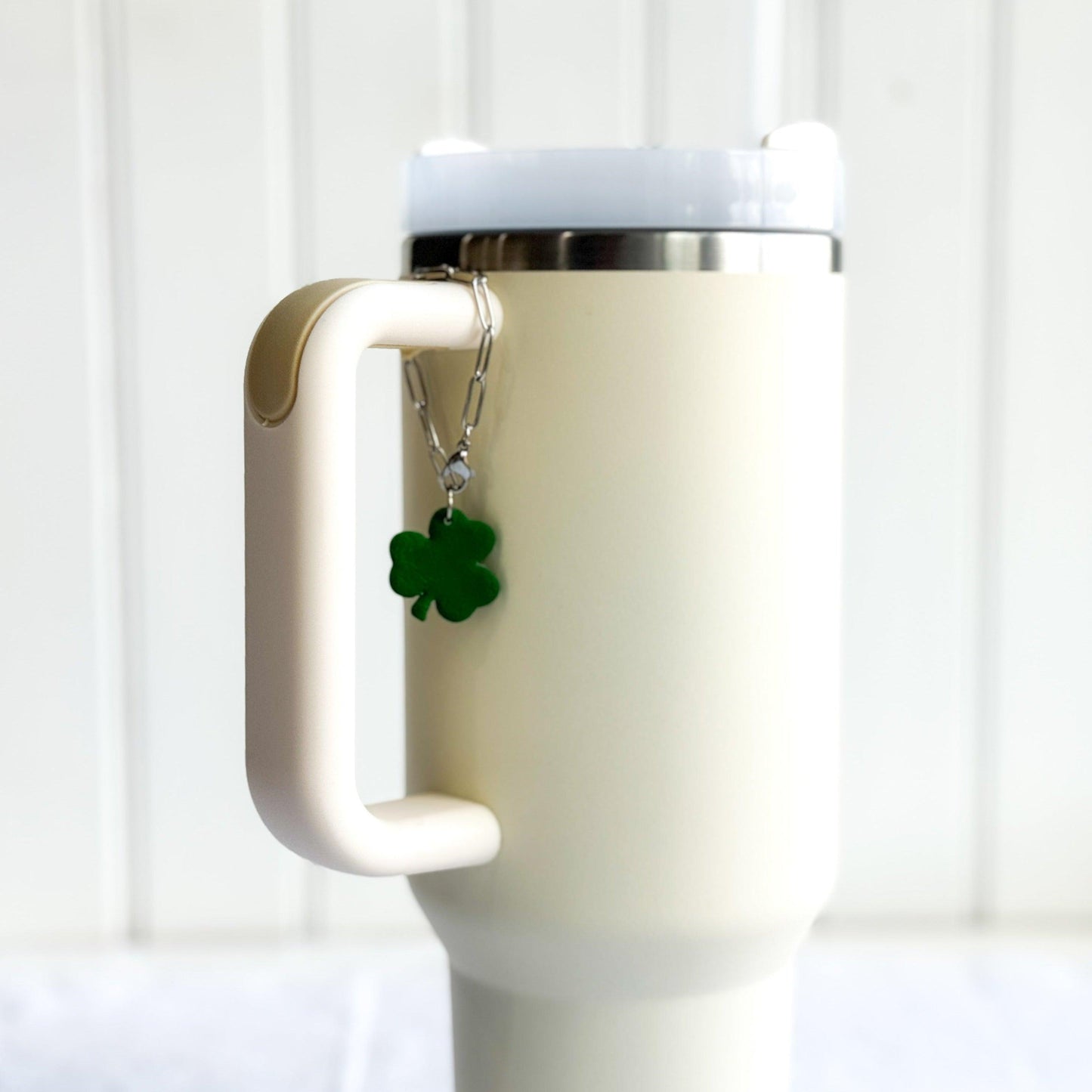 St Patricks Day Stanley Cup Charm, Simple Modern Accessories, Tumbler Handle Charms, Clover Charm, Green, Handmade Gifts - Harbor to Gulf Co.