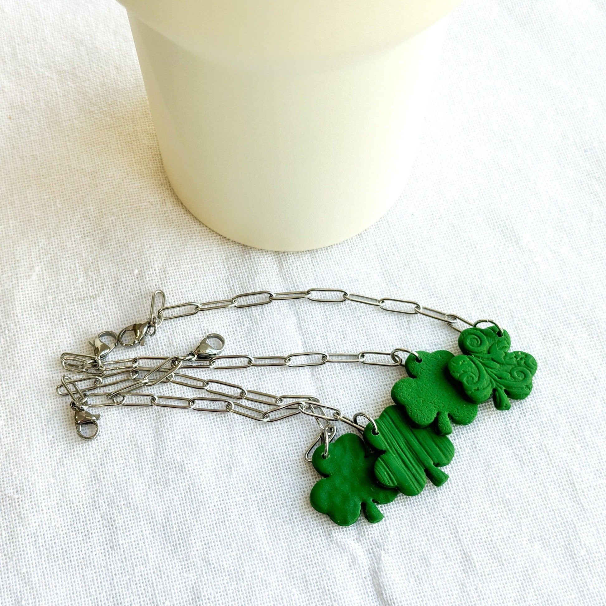 St Patricks Day Stanley Cup Charm, Simple Modern Accessories, Tumbler Handle Charms, Clover Charm, Green, Handmade Gifts - Harbor to Gulf Co.