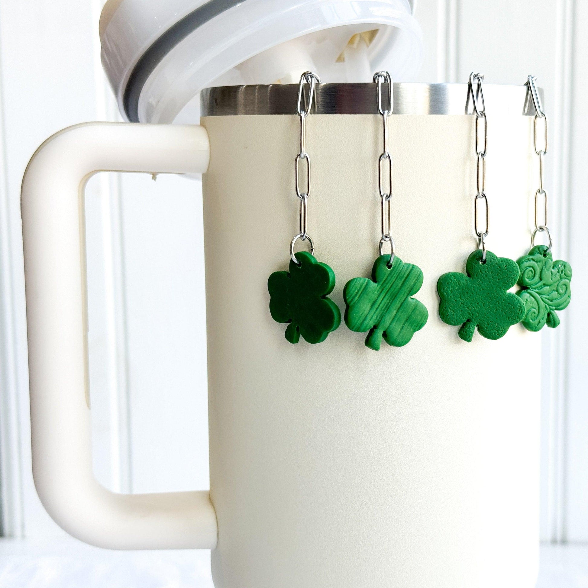 St Patricks Day Stanley Cup Charm, Simple Modern Accessories, Tumbler Handle Charms, Clover Charm, Green, Handmade Gifts - Harbor to Gulf Co.