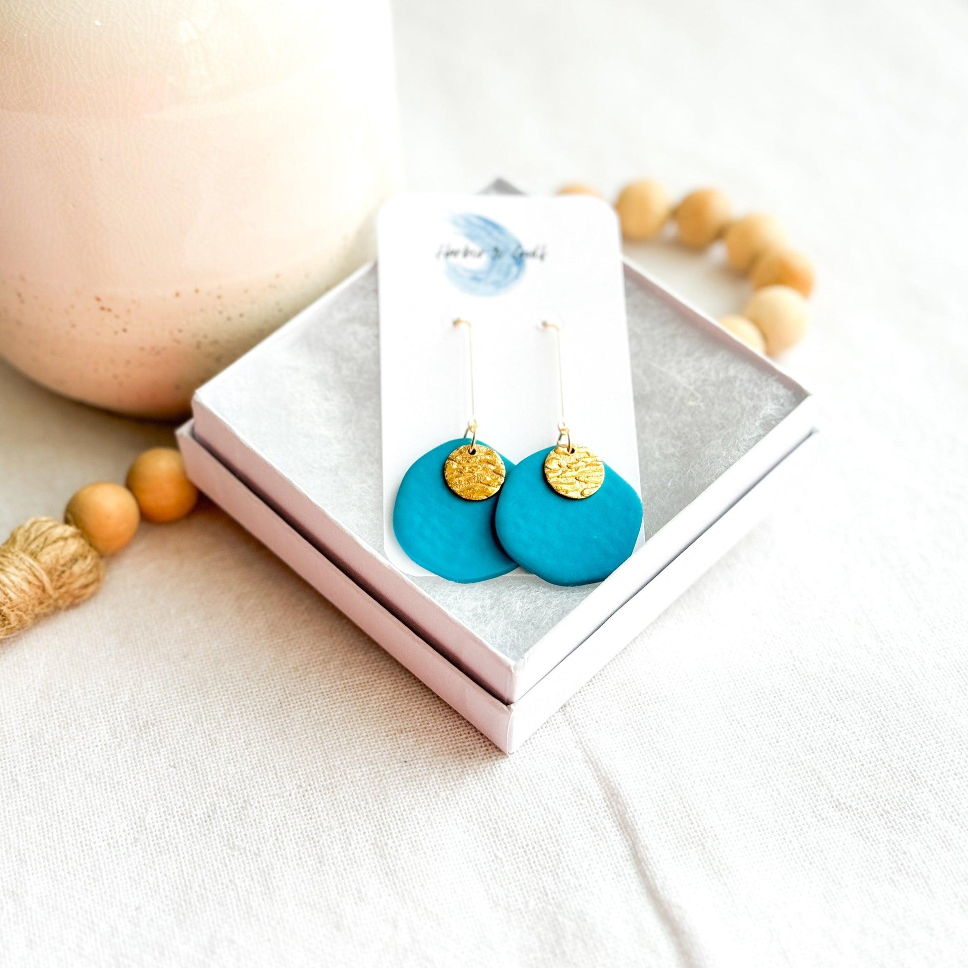 Teal Earrings, Polymer Clay Earrings, Birthday Gift for Friend, Handmade Earrings, Minimalist Drop Earrings, Teacher Gift Ideas