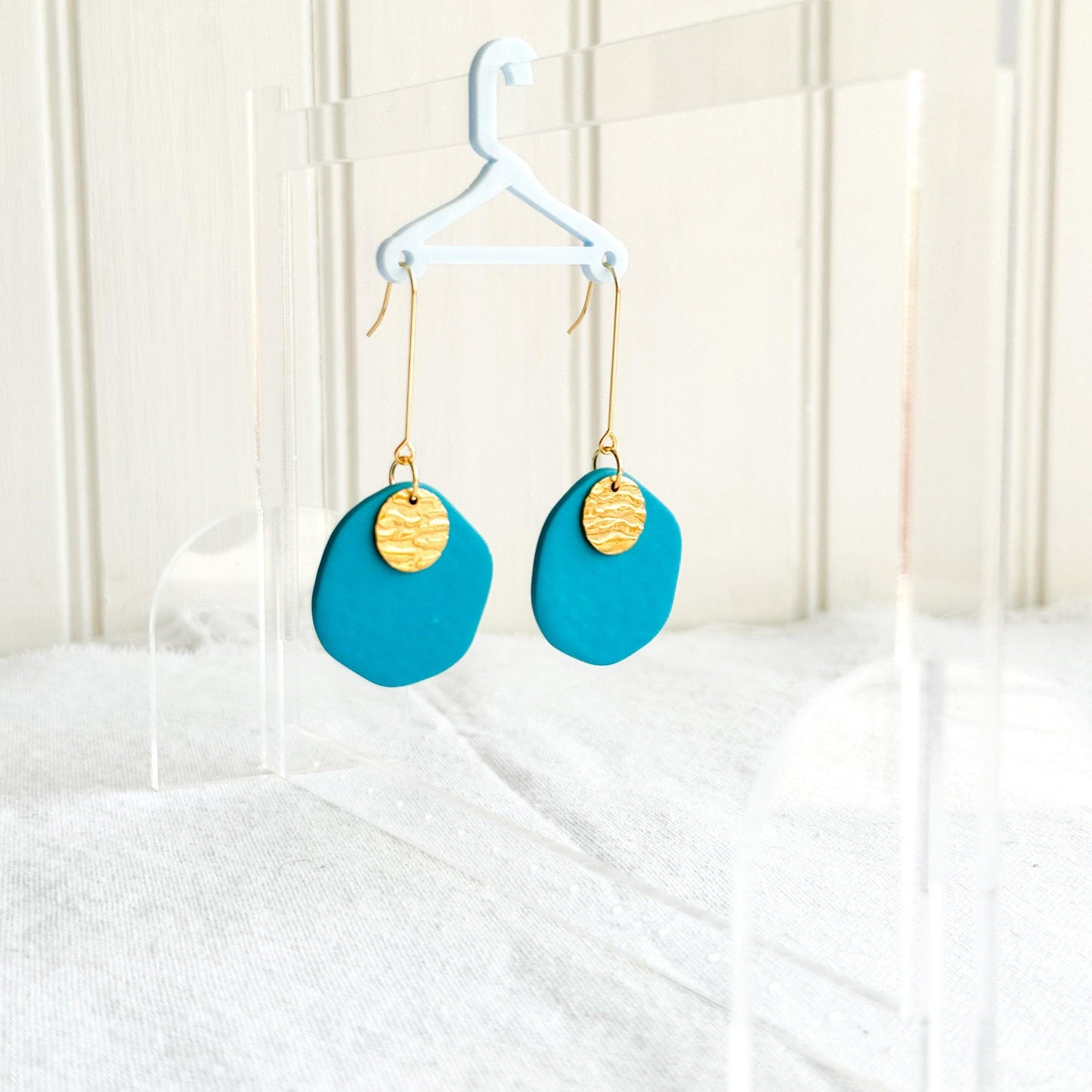 Teal Earrings, Polymer Clay Earrings, Birthday Gift for Friend, Handmade Earrings, Minimalist Drop Earrings, Teacher Gift Ideas