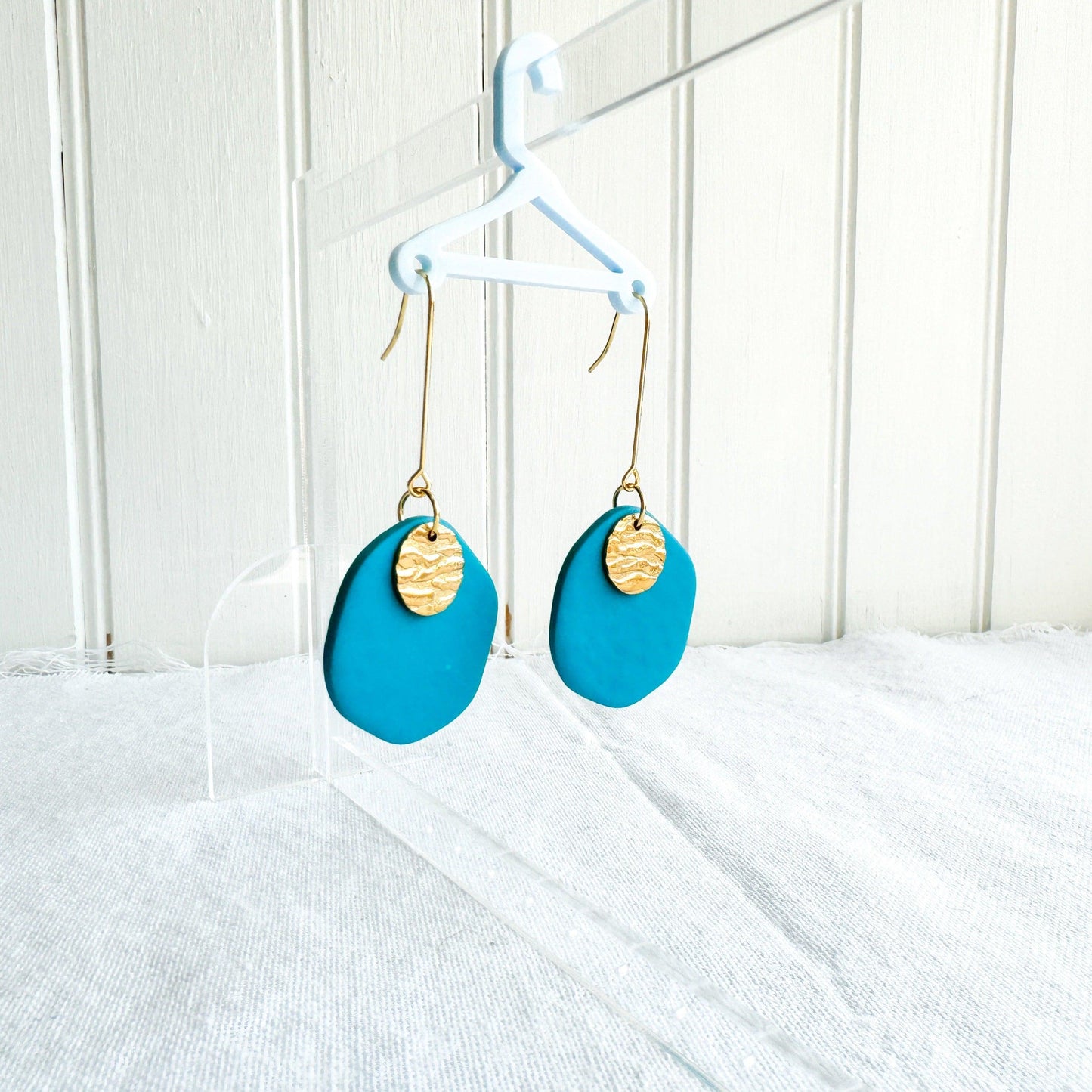 Teal Earrings, Polymer Clay Earrings, Birthday Gift for Friend, Handmade Earrings, Minimalist Drop Earrings, Teacher Gift Ideas