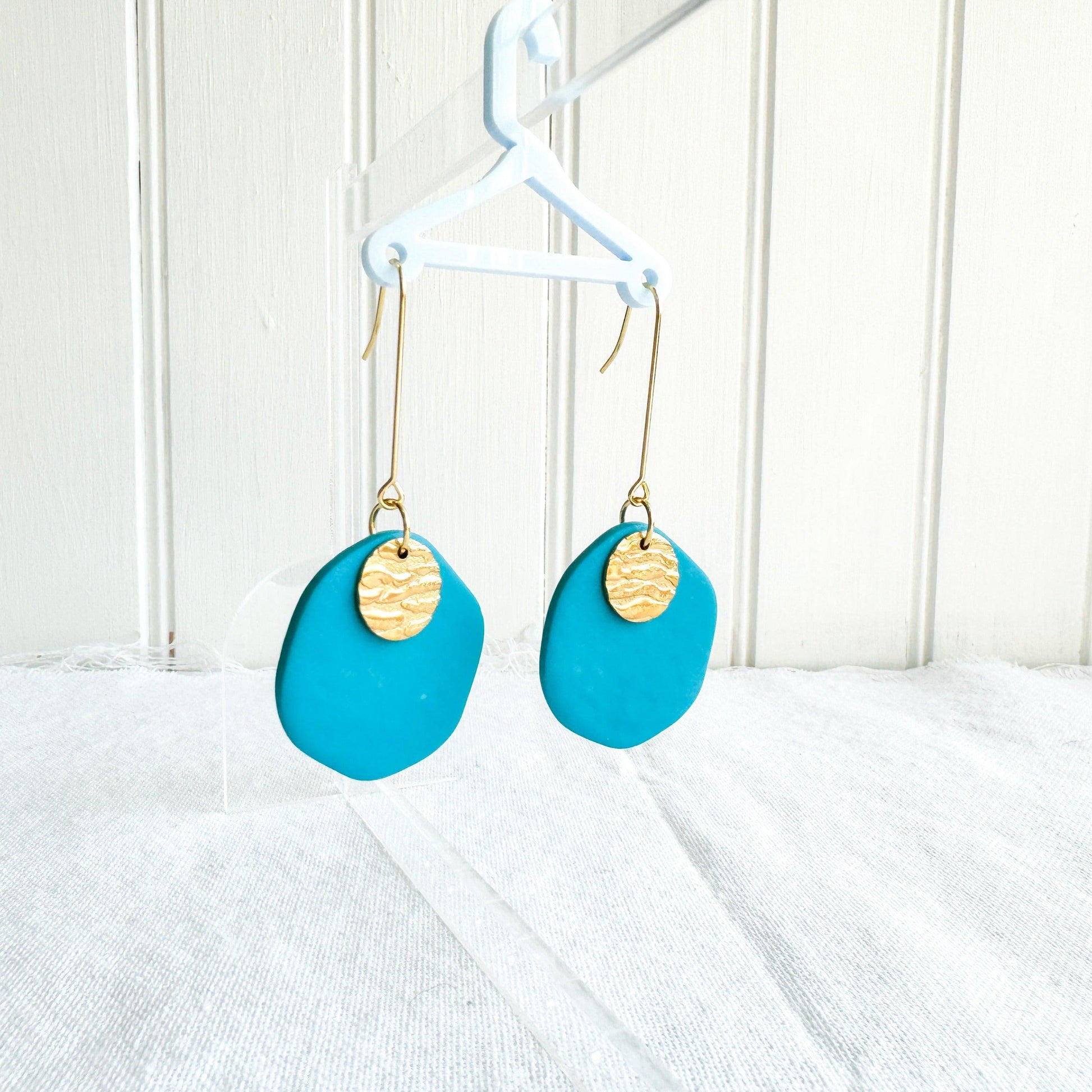 Teal Earrings, Polymer Clay Earrings, Birthday Gift for Friend, Handmade Earrings, Minimalist Drop Earrings, Teacher Gift Ideas