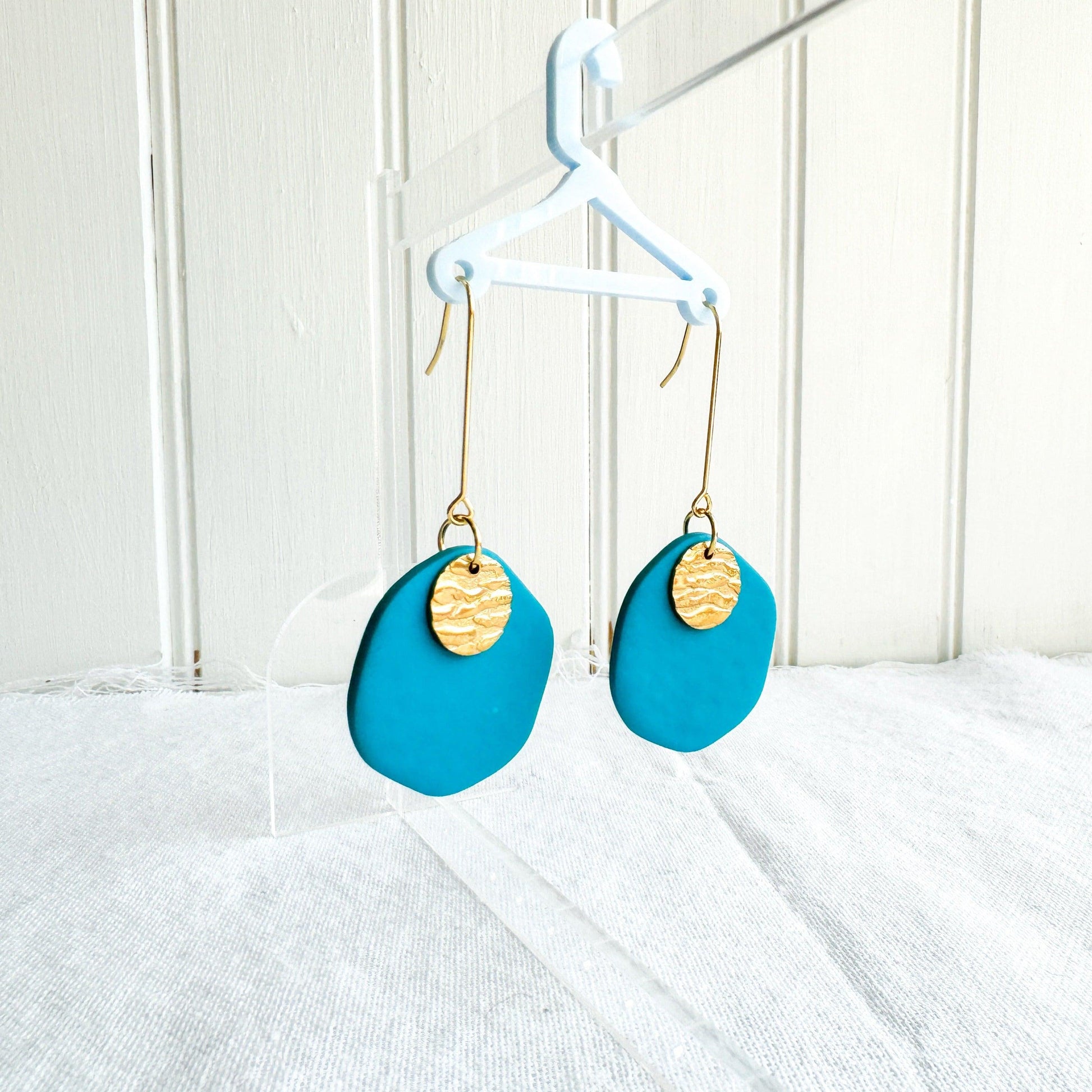 Teal Earrings, Polymer Clay Earrings, Birthday Gift for Friend, Handmade Earrings, Minimalist Drop Earrings, Teacher Gift Ideas