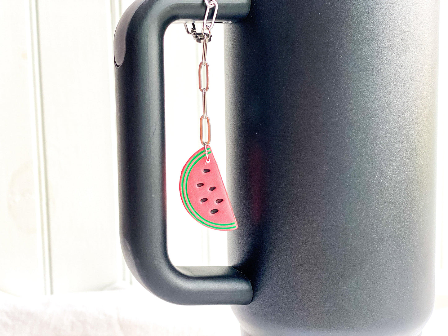 Watermelon Moonshine Charm, Stanley Cup Accessories, Fruit Charm, Polymer Clay, Stainless Steel, Handmade Gifts - Harbor to Gulf Co.