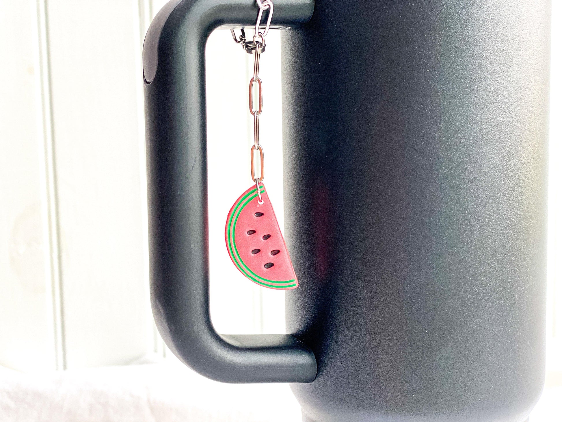 Watermelon Moonshine Charm, Stanley Cup Accessories, Fruit Charm, Polymer Clay, Stainless Steel, Handmade Gifts - Harbor to Gulf Co.