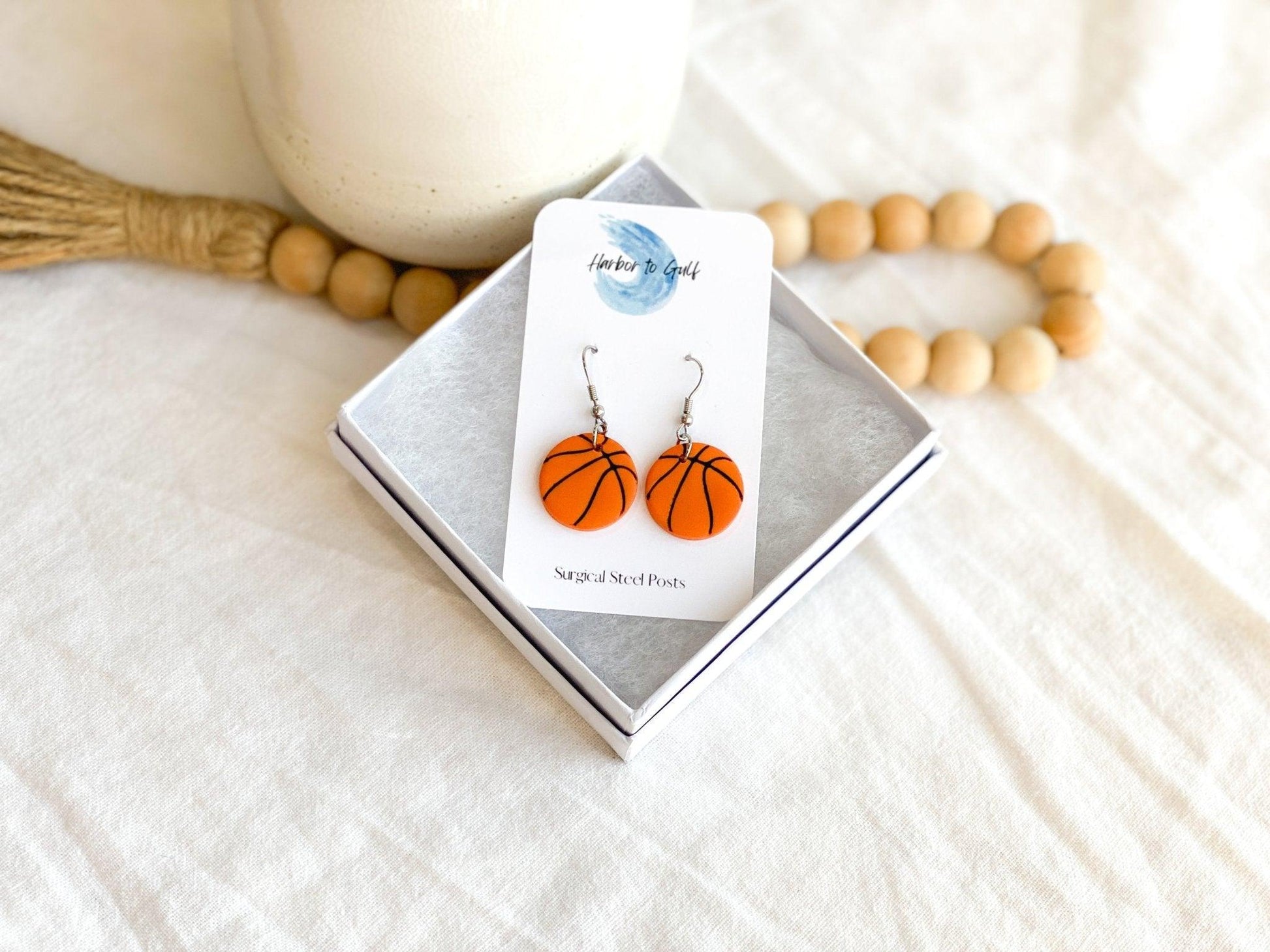 Basketball Earrings - Handmade Jewelry - Sports Jewelry - Game Day Earrings - Gift for Friend - Polymer Clay Earrings - Stocking Stuffer for Her - Harbor to Gulf Co.