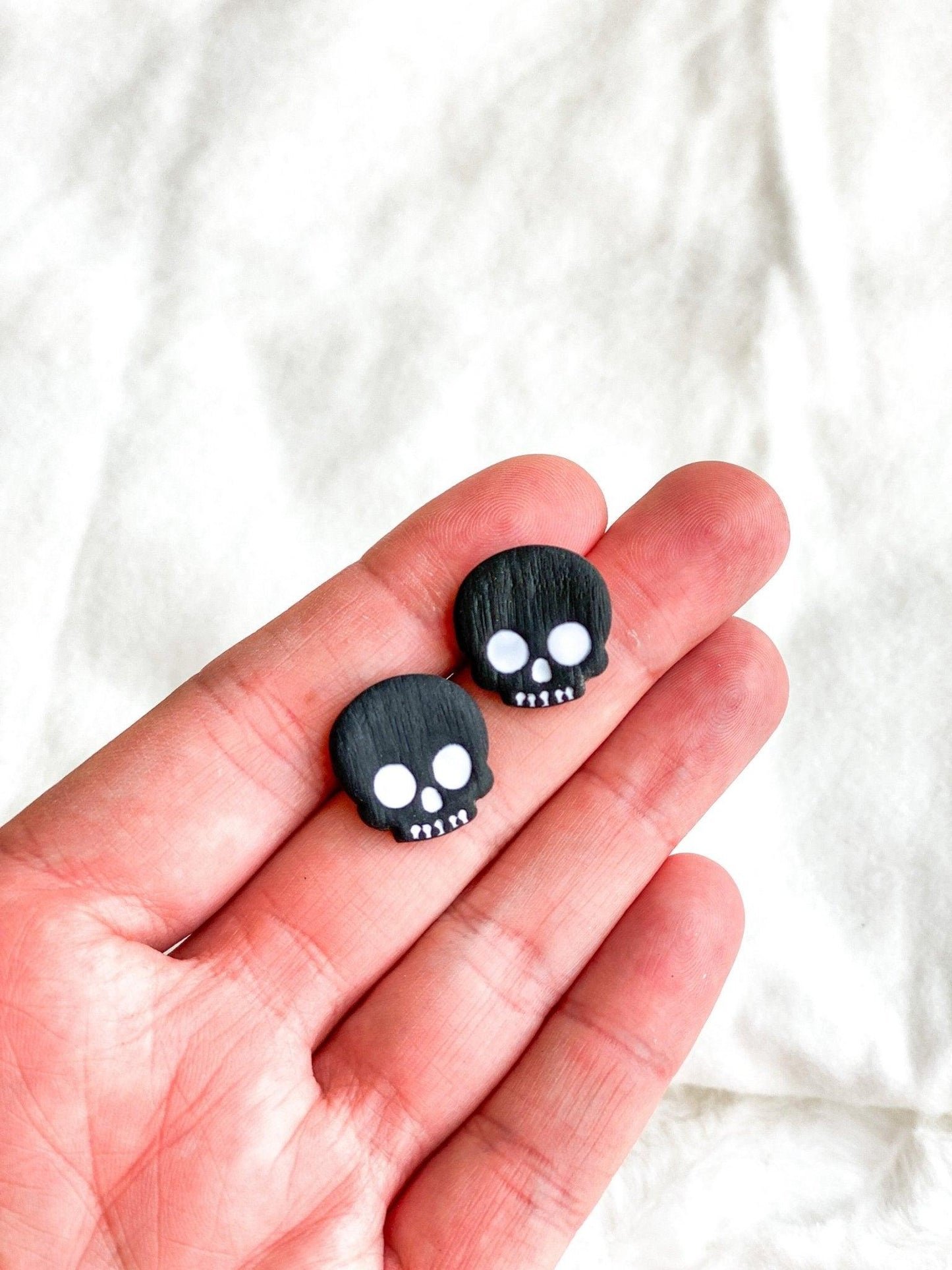 Black Skull Studs - Handmade Jewelry - Pirate Earrings - Halloween Earrings - Birthday Gift for Friend - Surgical Steel Earrings - Fun Studs - Harbor to Gulf Co.