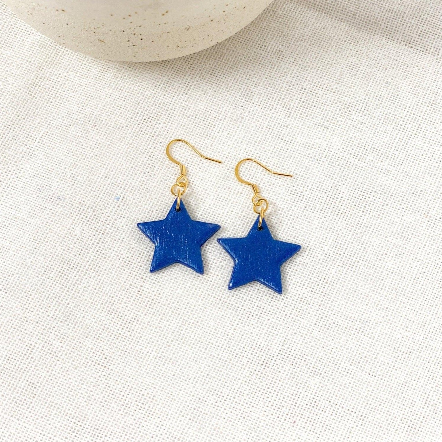 Blue Star Earrings - Clay Earrings - Unique Holiday Gifts - Christmas Gifts for Her - Surgical Steel - Gold Earrings - Handmade Jewelry - Harbor to Gulf Co.
