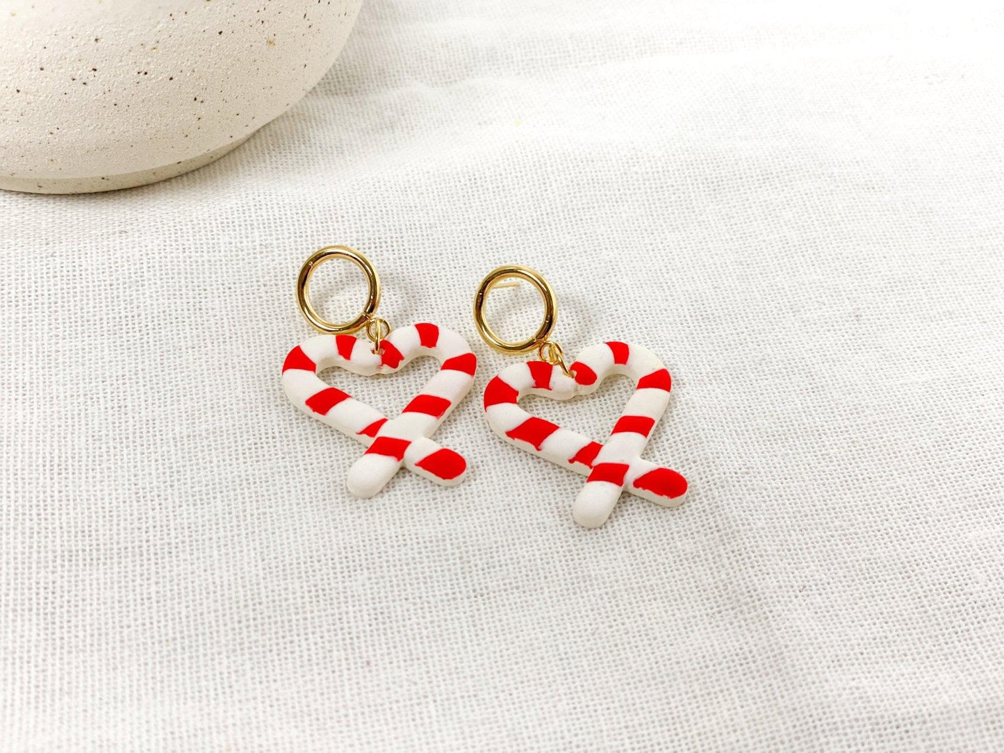 Candy Cane Earrings, Handmade Jewelry, Clay Earrings, Surgical Steel, Festive Holiday Accessories, Teacher Earrings - Harbor to Gulf Co.