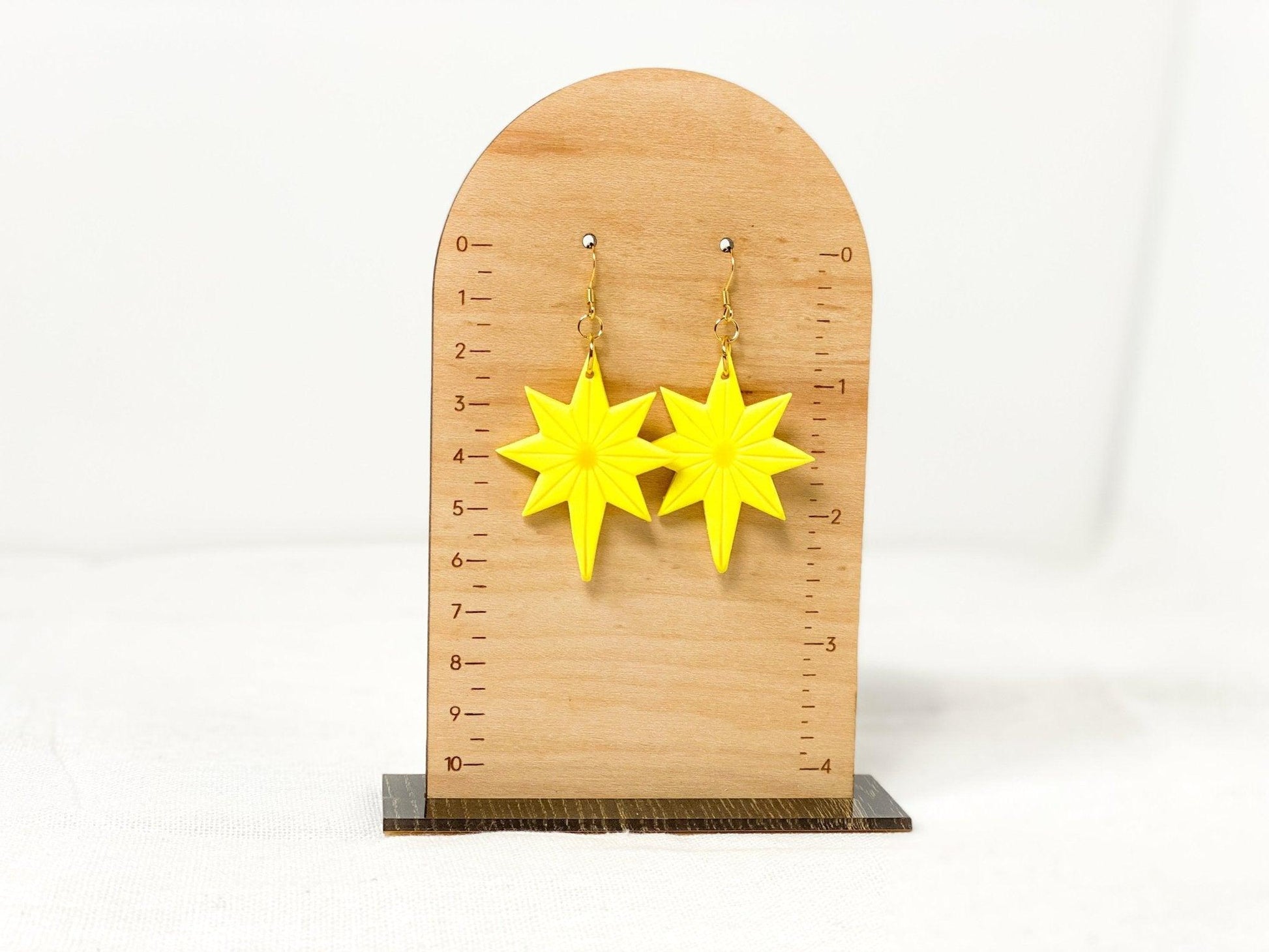 Christmas Star Earrings, Handmade Jewelry, Yellow Clay Earrings, Surgical Steel, Festive Holiday Accessories, Secret Santa Gift - Harbor to Gulf Co.