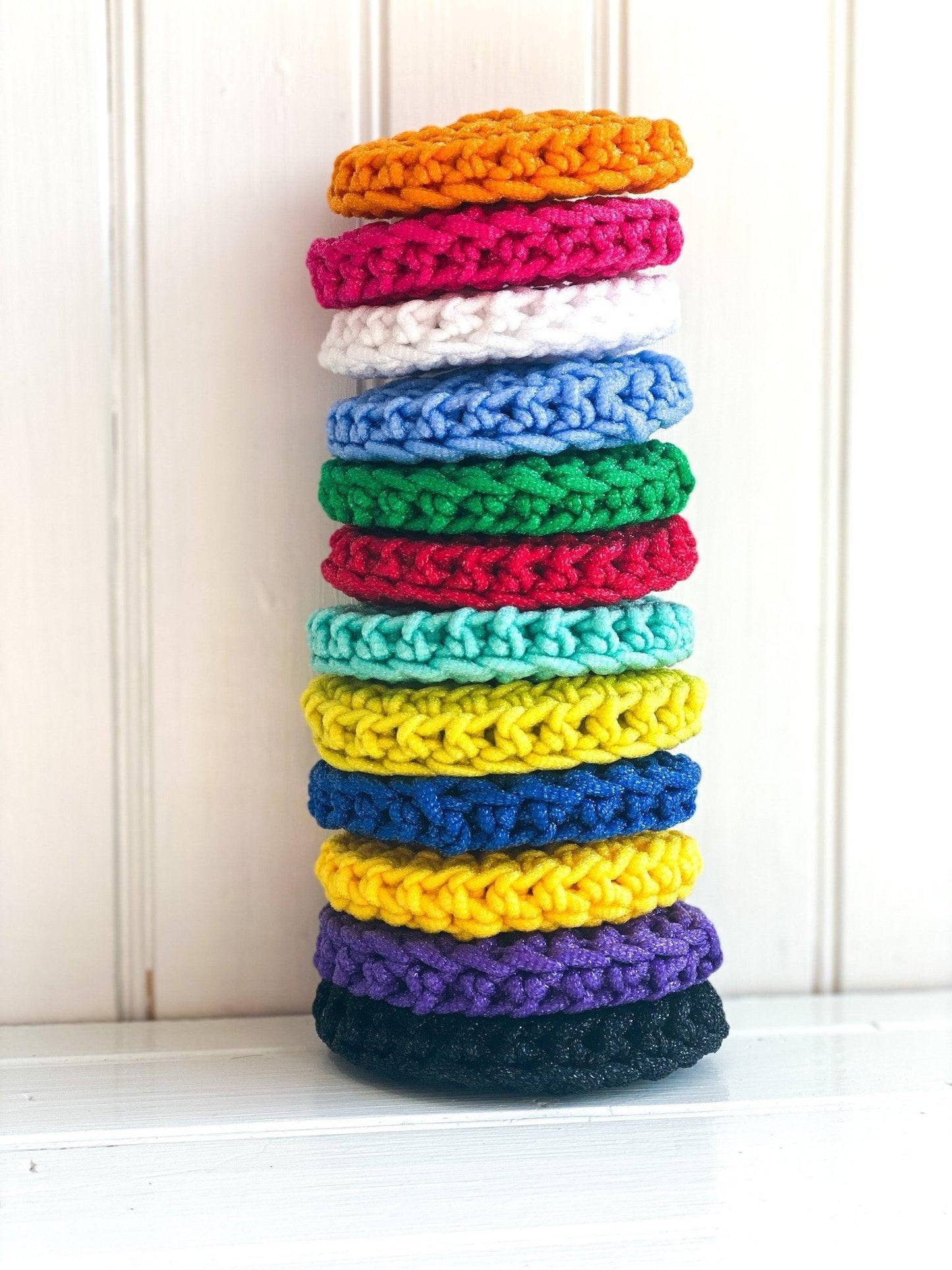 Tall Stack of Colorful Handmade Crochet Dish Scrubbies
