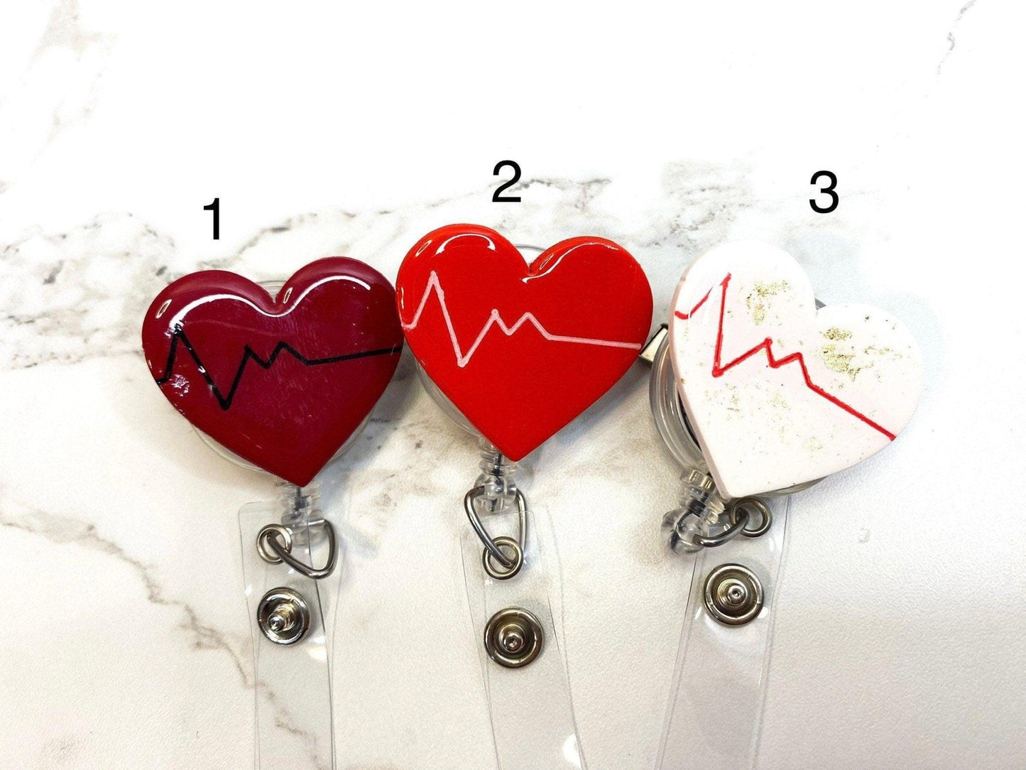 Captivating Hand-Painted Heart & EKG Line Badge Reel | 34-Inch Retractable Nylon Cord | Alligator Clip | Unique Design | Must-Have Accessory for Healthcare Professionals - Harbor to Gulf Co.