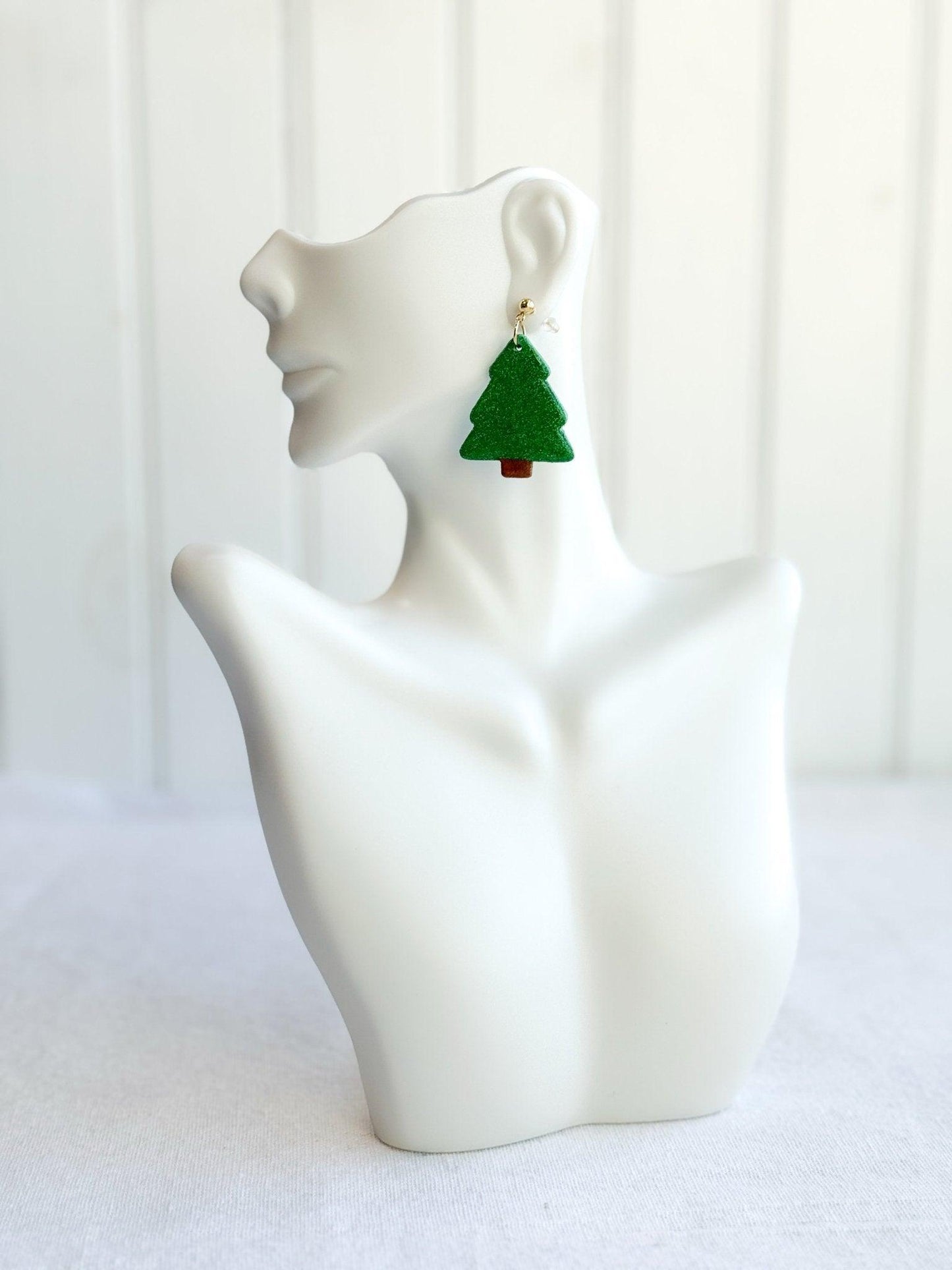 Festive Christmas Tree Earrings - Sparkly Earrings - Polymer Clay Earrings - Surgical Steel Earrings - Harbor to Gulf Co.