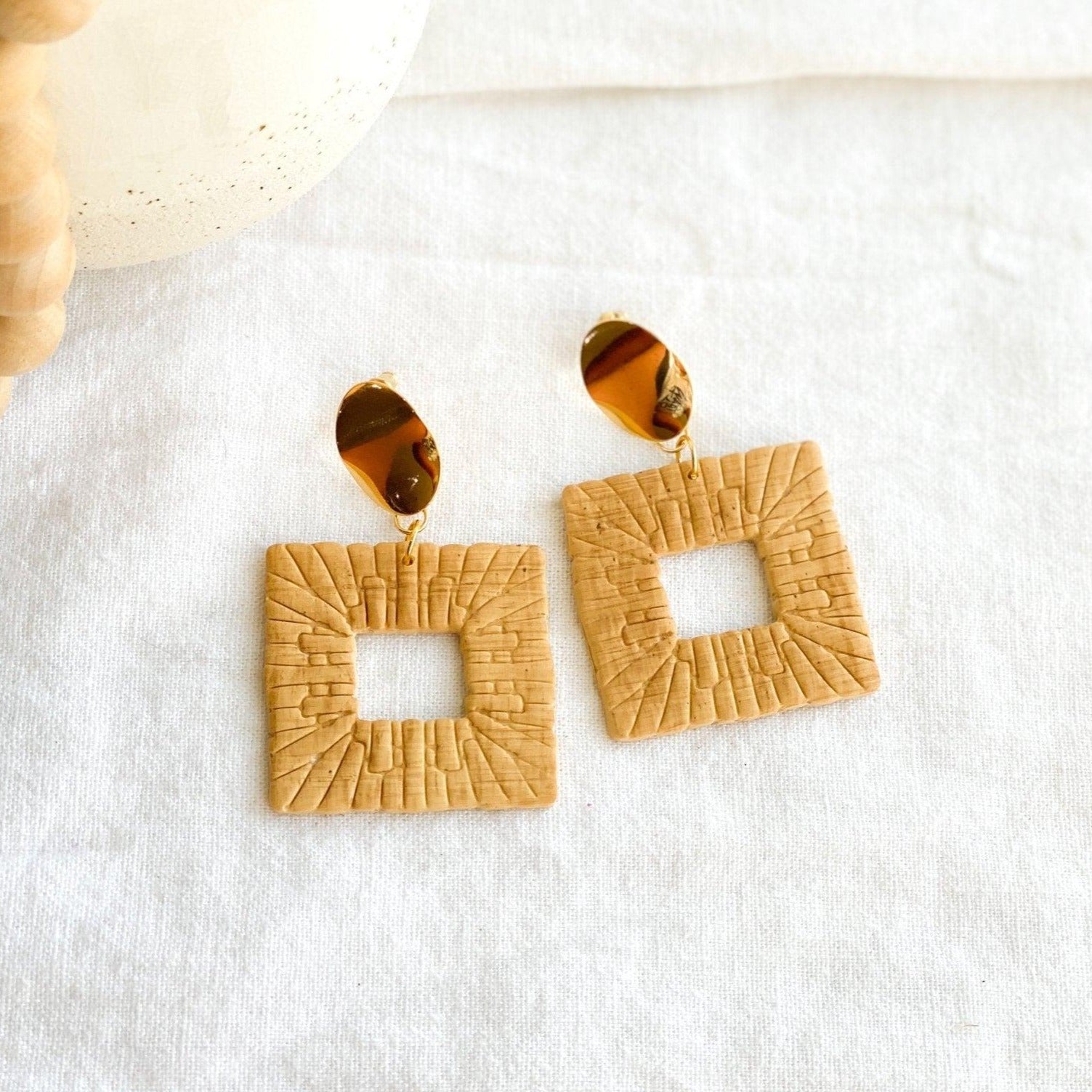 Gold Topped Rattan Earrings, Handmade Gifts for Women - Harbor to Gulf Co.