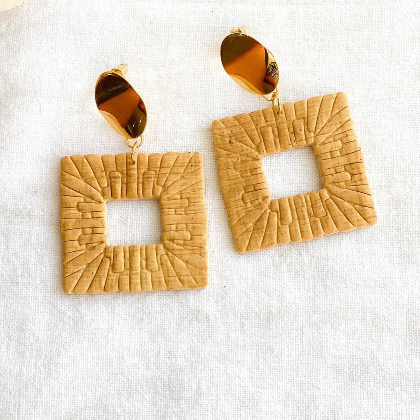 Gold Topped Rattan Earrings, Handmade Gifts for Women - Harbor to Gulf Co.