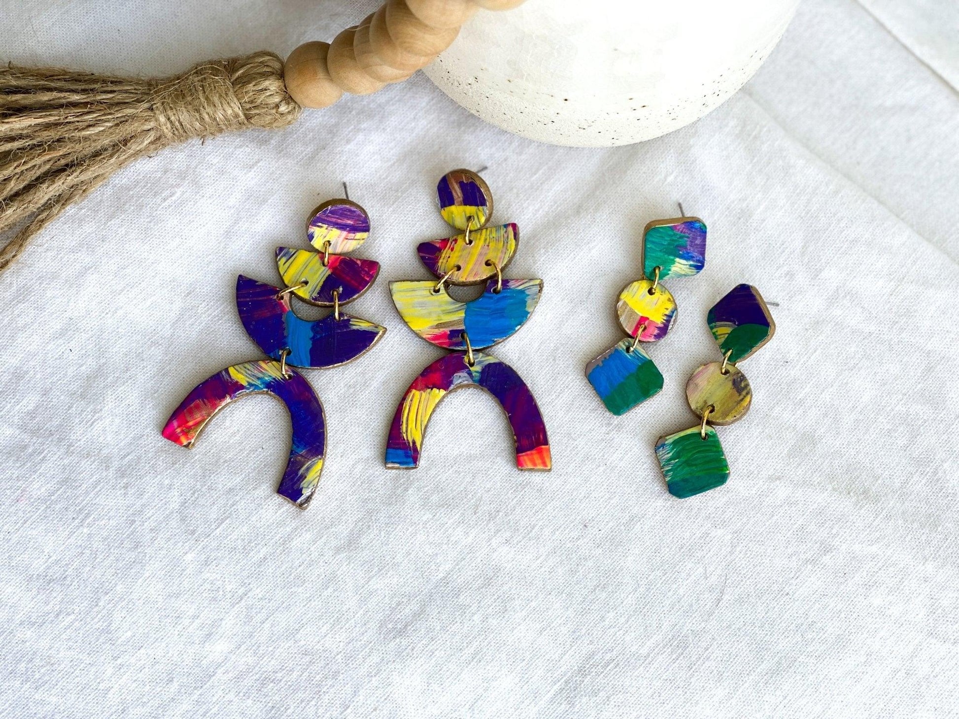 Hand Painted Rainbow Earrings, Dangles & Studs, Handmade - Harbor to Gulf Co.