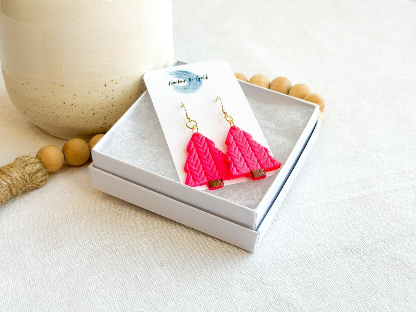 Hot Pink Earrings, Christmas Earrings, Gifts for Friends, Clay Earrings, Surgical Steel, Best Gifts for Women, Handmade Gifts, Birthday Gift - Harbor to Gulf Co.