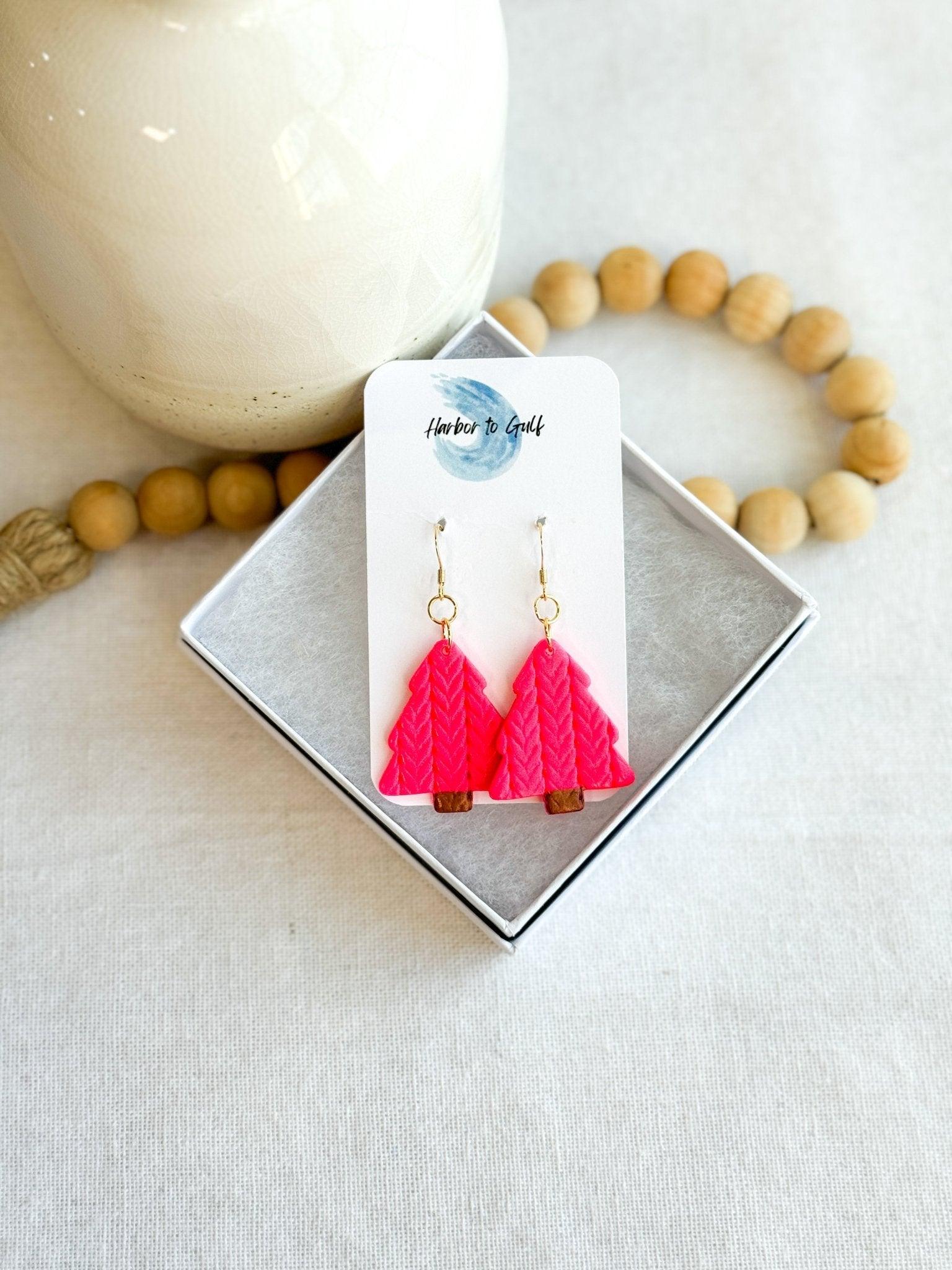 Hot Pink Earrings, Christmas Earrings, Gifts for Friends, Clay Earrings, Surgical Steel, Best Gifts for Women, Handmade Gifts, Birthday Gift - Harbor to Gulf Co.