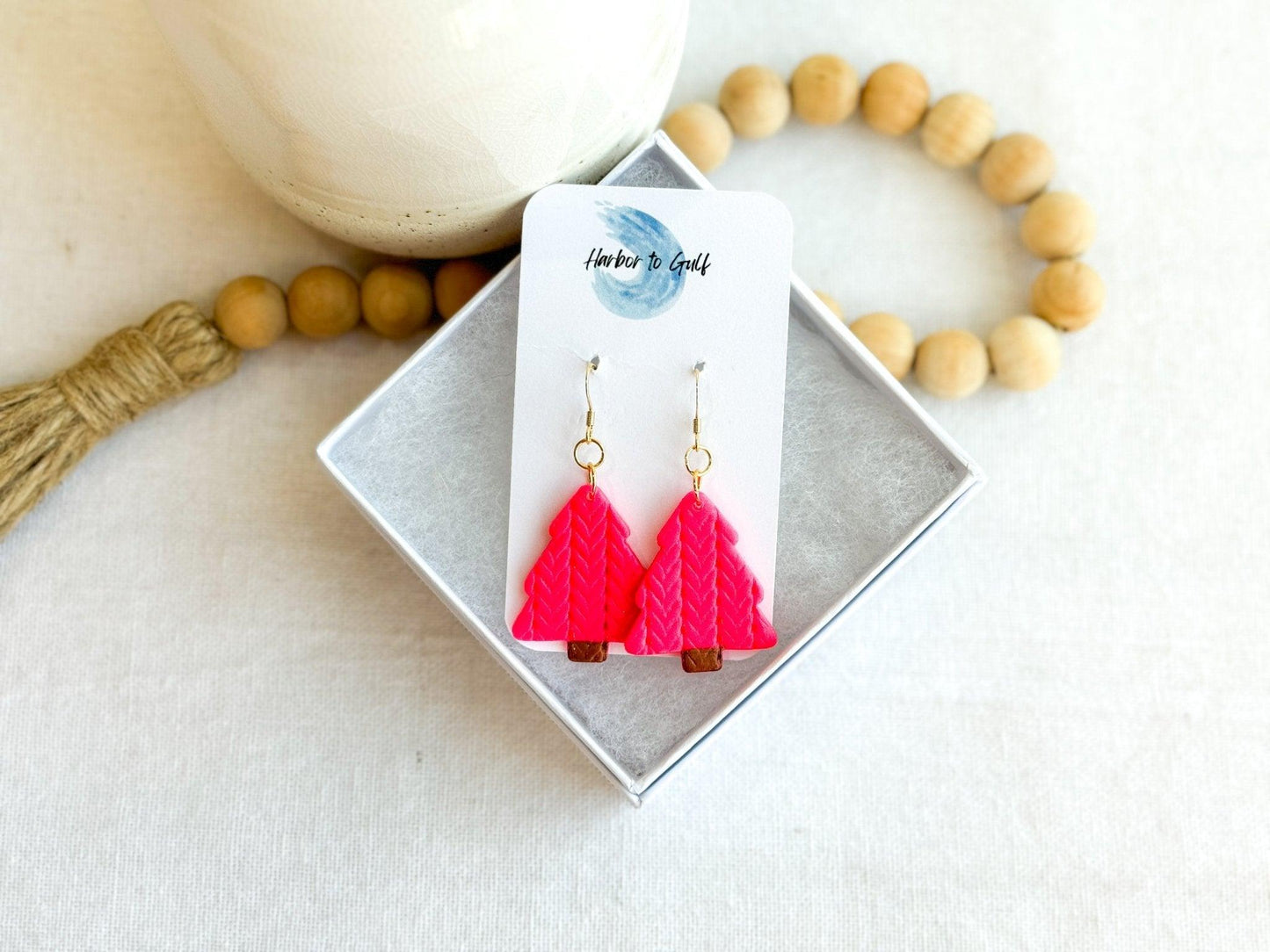 Hot Pink Earrings, Christmas Earrings, Gifts for Friends, Clay Earrings, Surgical Steel, Best Gifts for Women, Handmade Gifts, Birthday Gift - Harbor to Gulf Co.