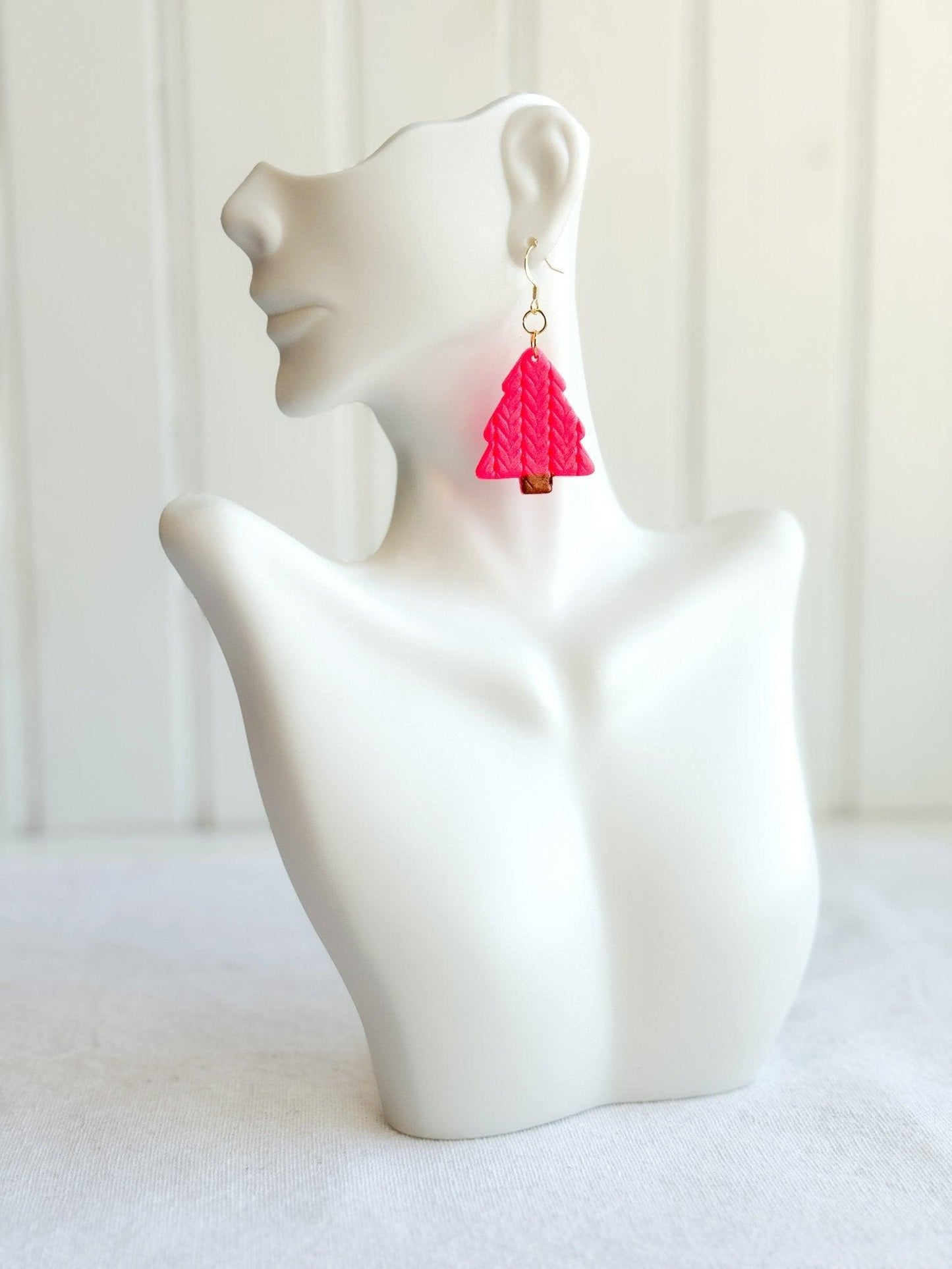 Hot Pink Earrings, Christmas Earrings, Gifts for Friends, Clay Earrings, Surgical Steel, Best Gifts for Women, Handmade Gifts, Birthday Gift - Harbor to Gulf Co.