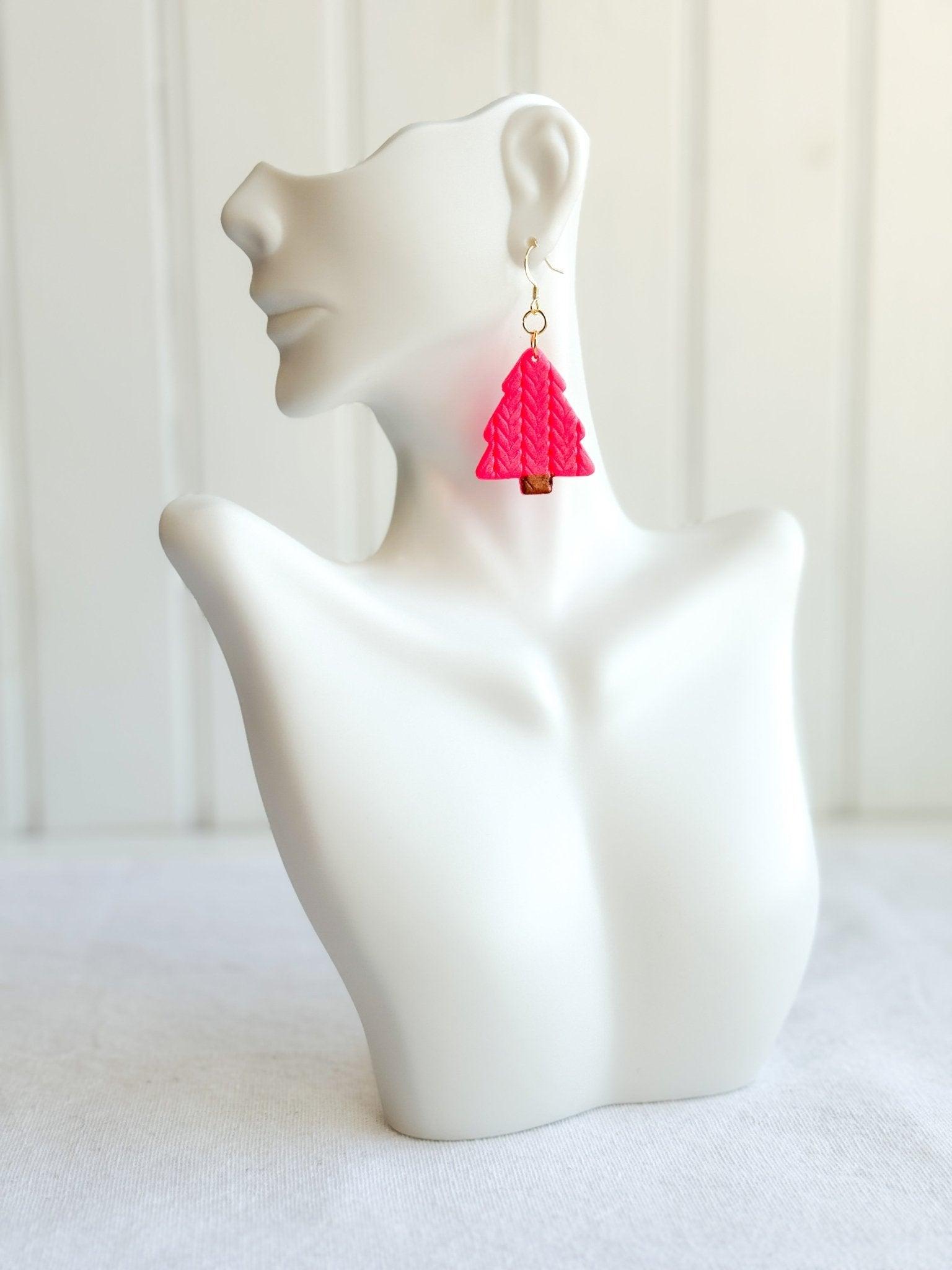 Hot Pink Earrings, Christmas Earrings, Gifts for Friends, Clay Earrings, Surgical Steel, Best Gifts for Women, Handmade Gifts, Birthday Gift - Harbor to Gulf Co.