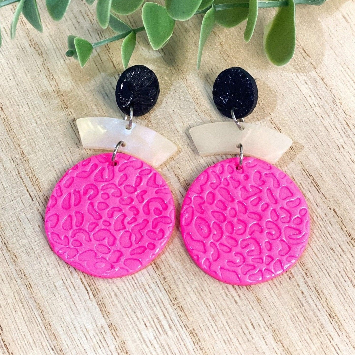 Hot Pink Polymer Clay Earrings, Surgical Steel, Handmade, Gifts for Her - Harbor to Gulf Co.