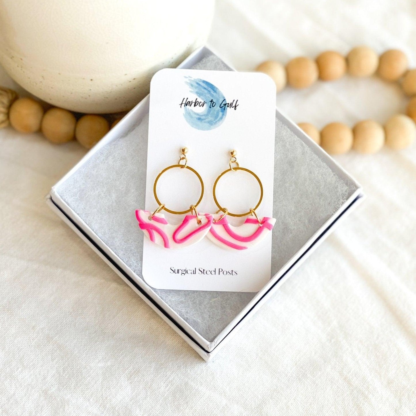 Pink Abstract Earrings, Handmade Gifts for Women - Harbor to Gulf Co.